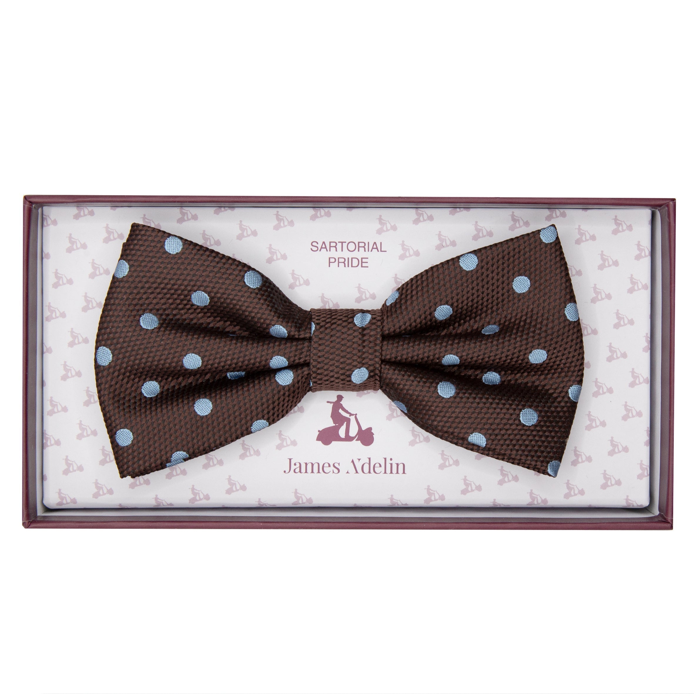 Brown/Sky Luxury Polka Dot Textured Weave Bow Tie