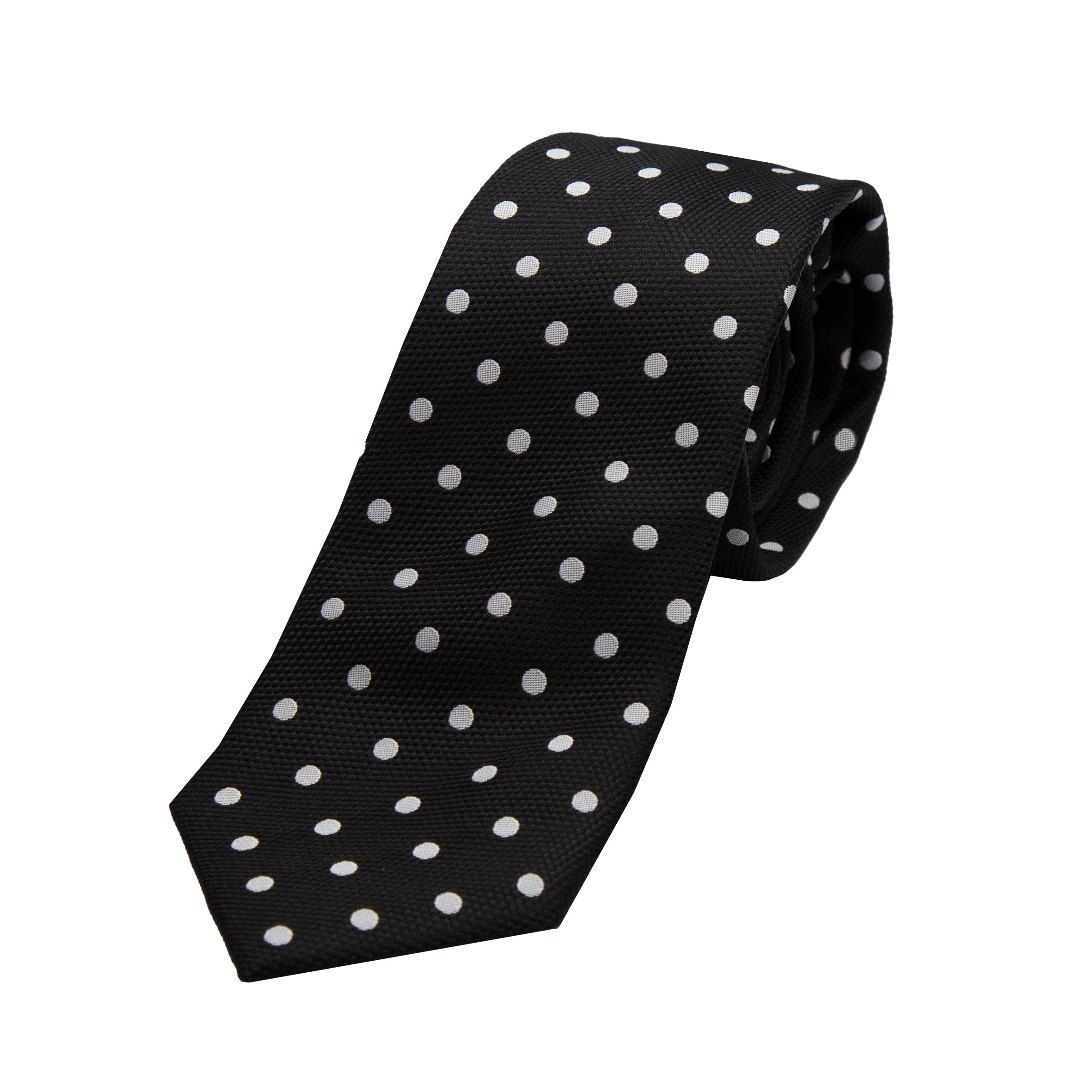 Black/White Luxury Polka Dot Textured Weave Neck Tie