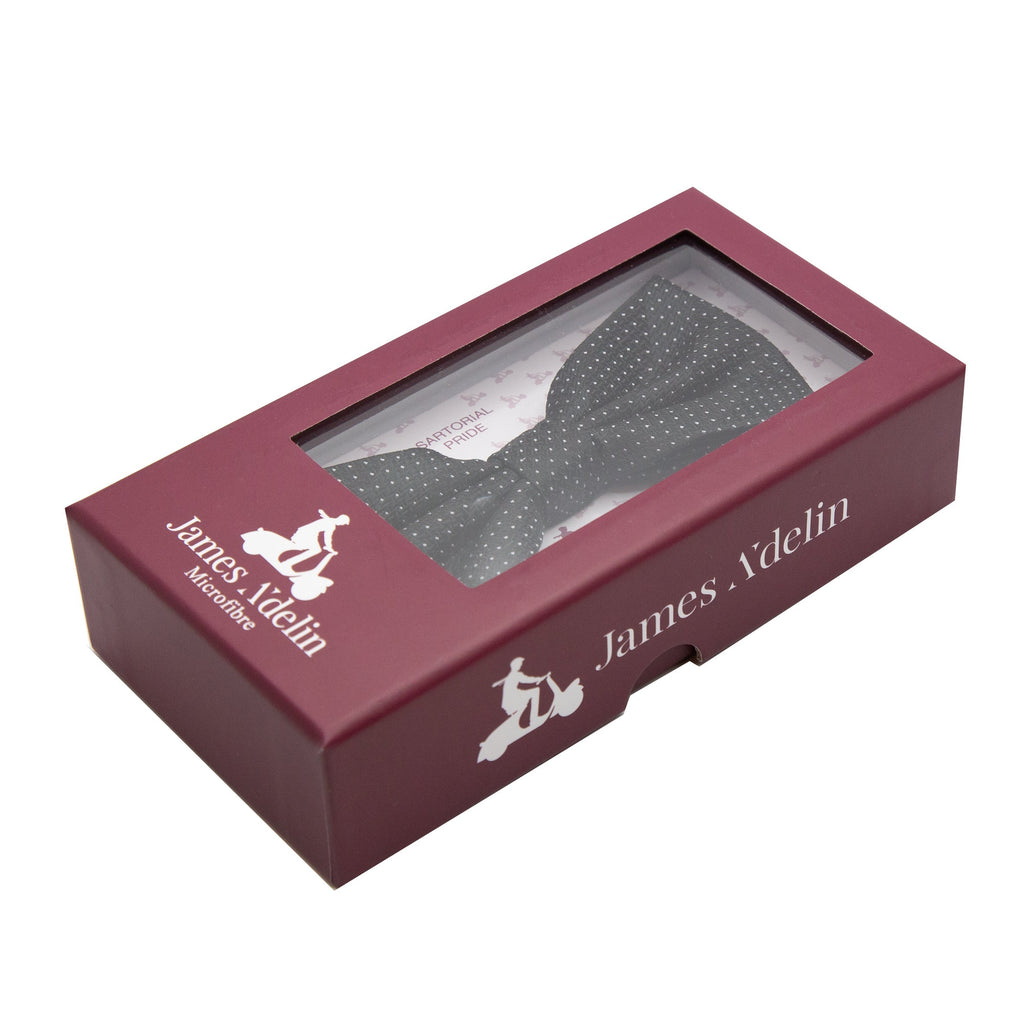 Black/White Luxury Spotted Stripe Pin Point Textured Weave Bow Tie