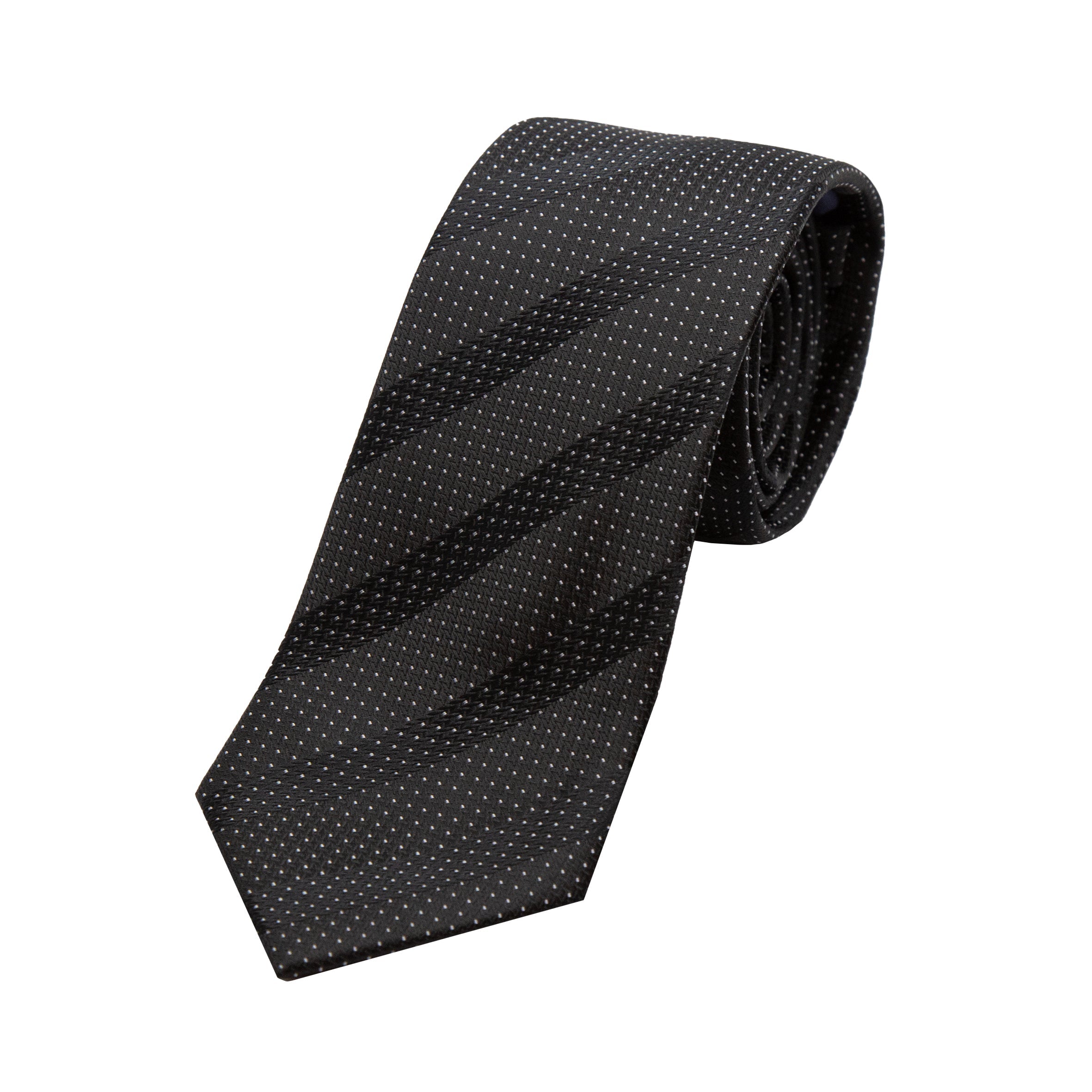 Black/White Spotted Stripe Pin Point Textured Weave Tie