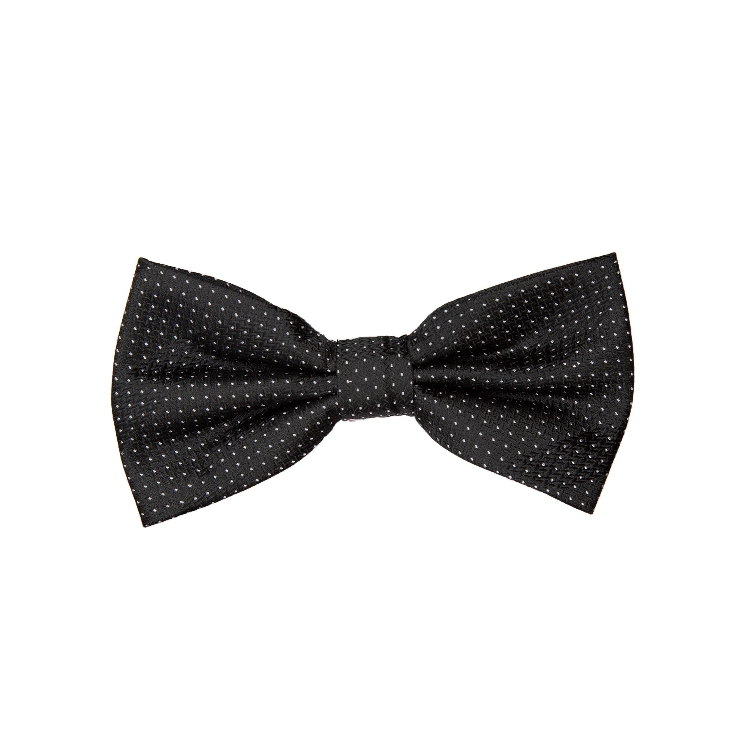 Black/White Luxury Spotted Stripe Pin Point Textured Weave Bow Tie