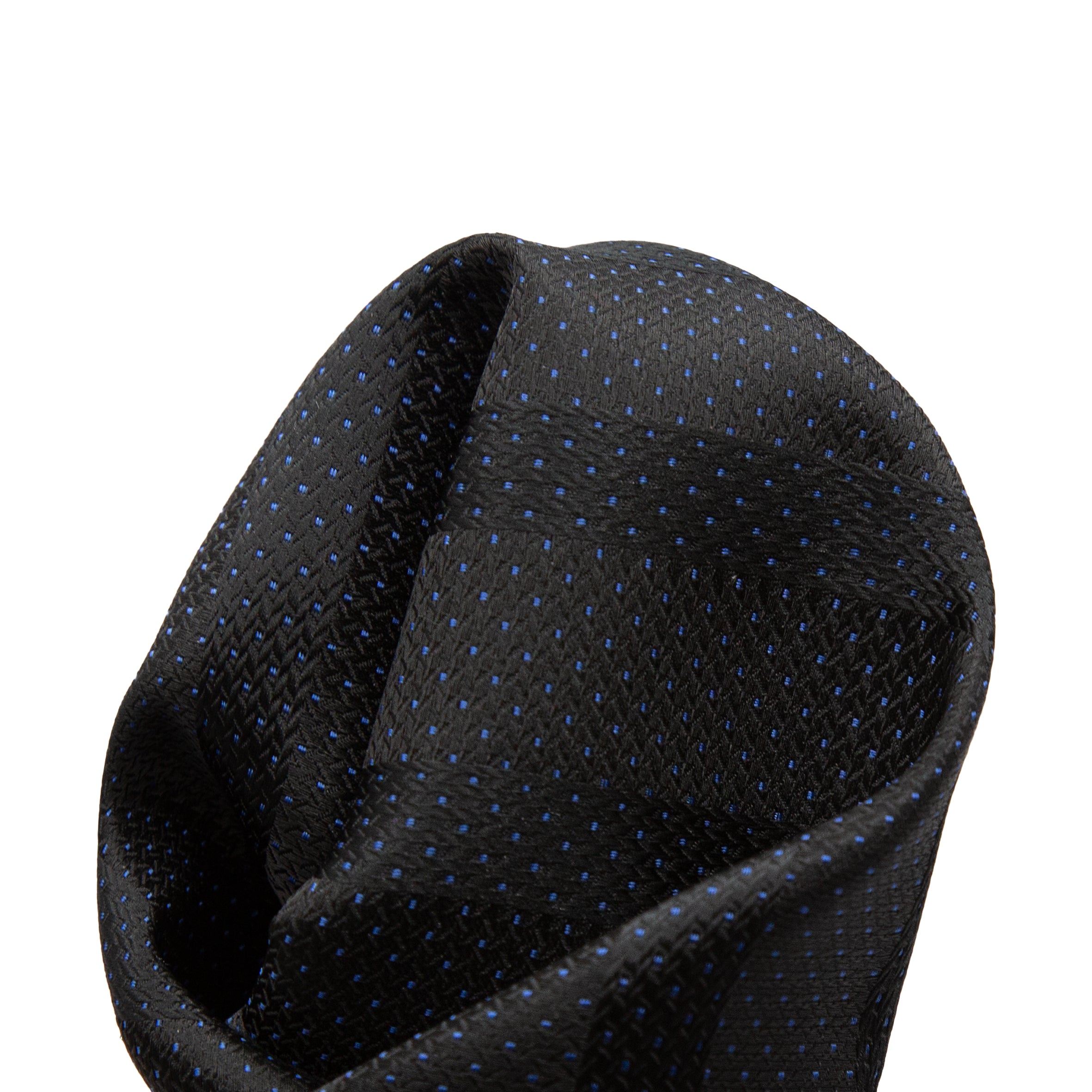 Black/Blue Luxury Spotted Stripe Pin Point Textured Weave Pocket Square