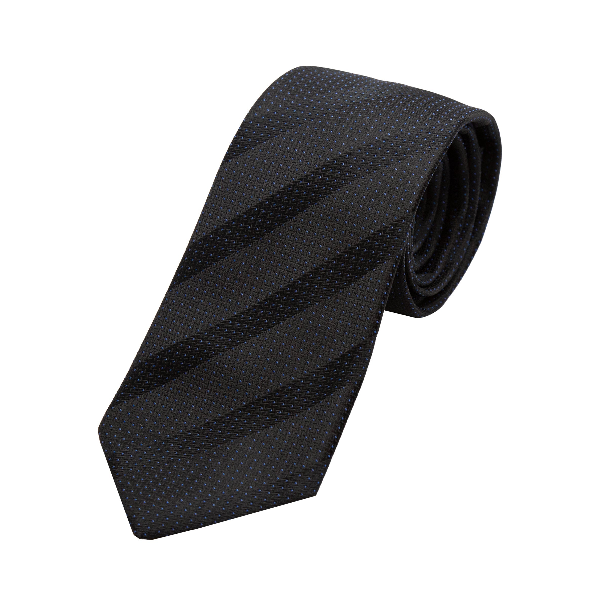 Black/Blue Spotted Stripe Pin Point Textured Weave Neck Tie