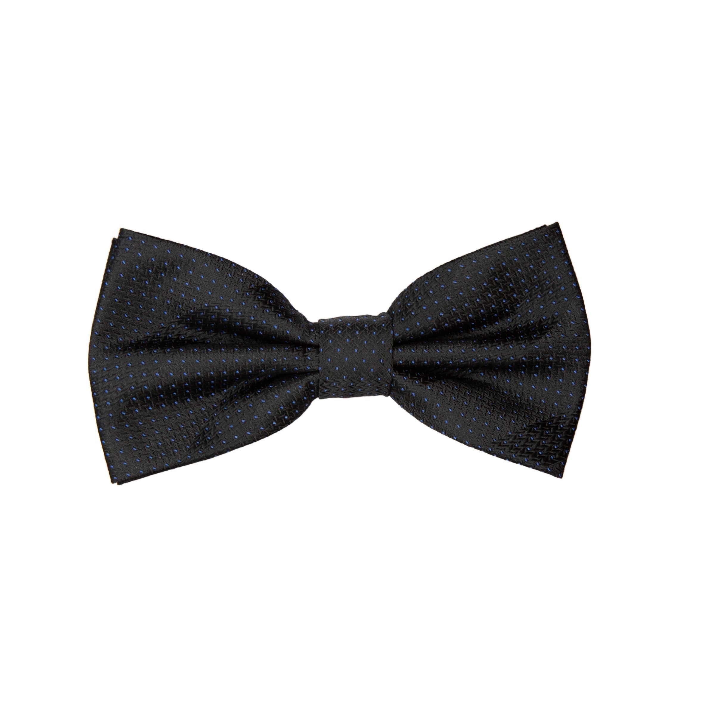 Black/Blue Luxury Spotted Stripe Pin Point Textured Weave Bow Tie
