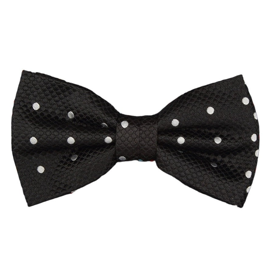 Black/White Silk Polka Dot Square Weave Pre Tied Bow Tie