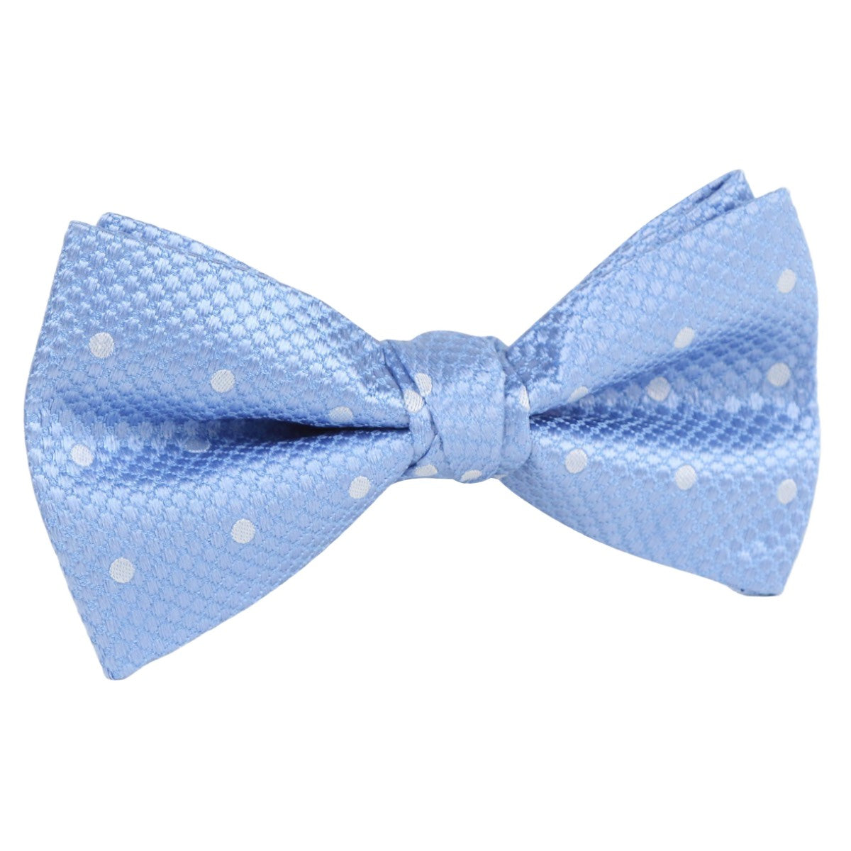 Sky Blue/White Silk Polka Dot Square Weave Pre Tied Bow Tie