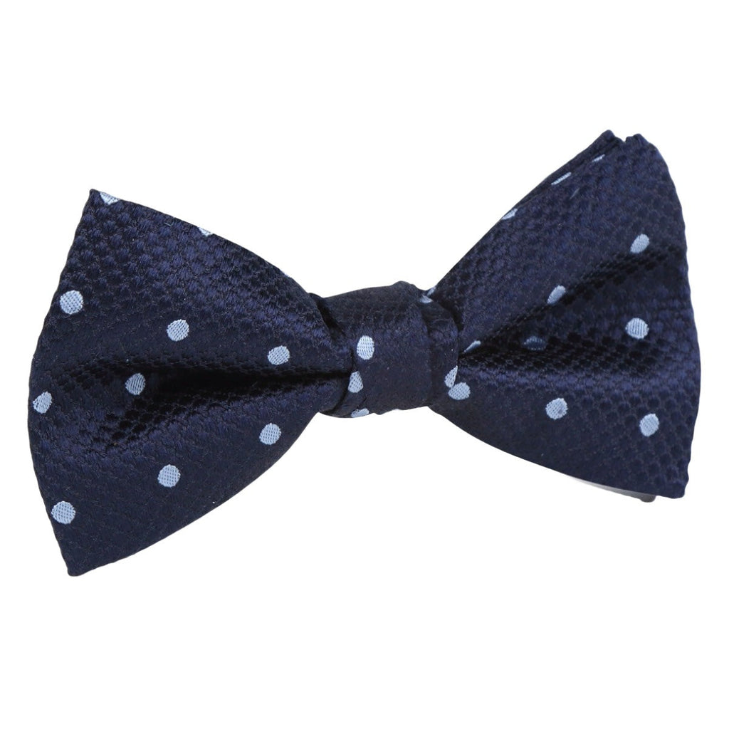 Navy/Sky Blue Silk Polka Dot Square Weave Pre Tied Bow Tie