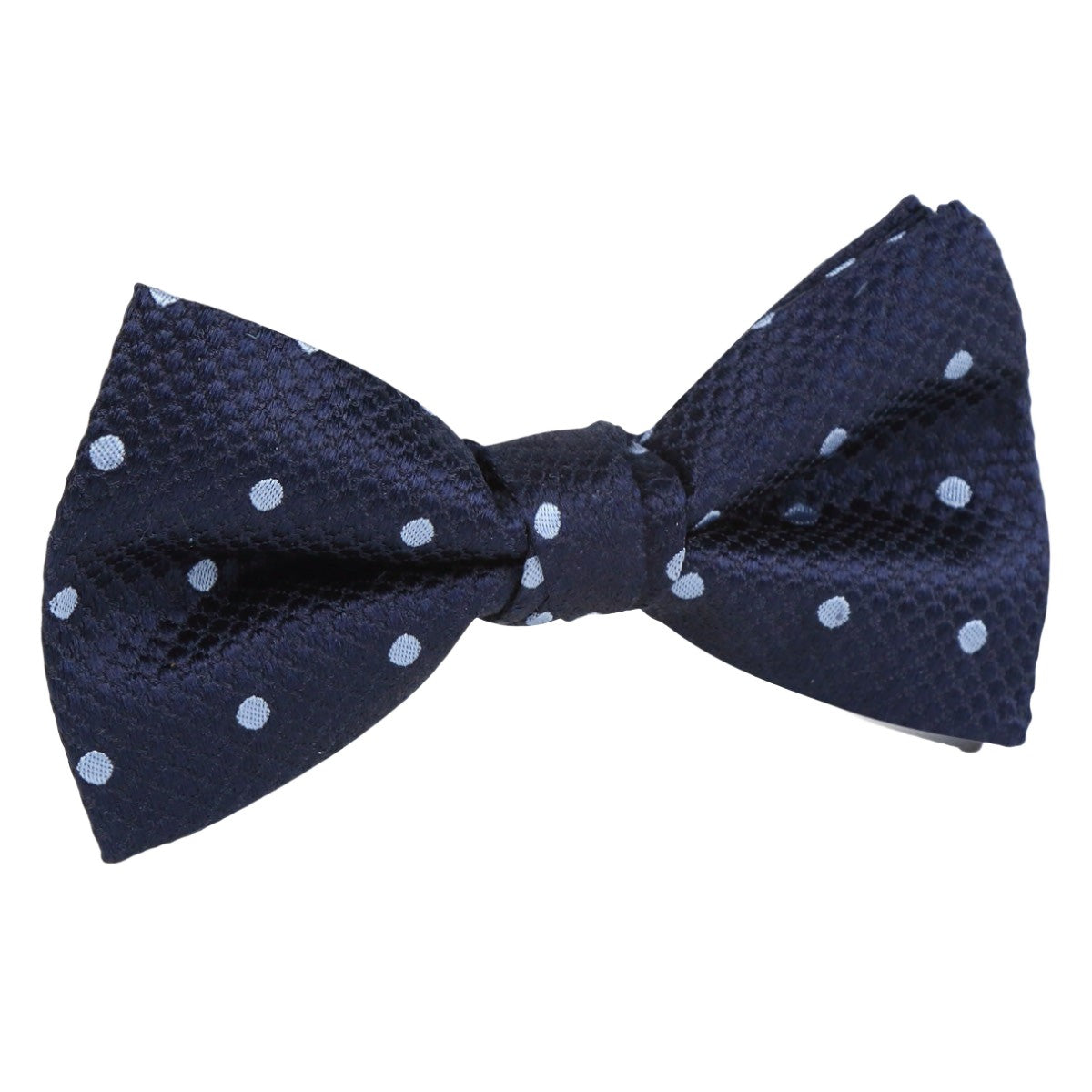 Navy/Sky Blue Silk Polka Dot Square Weave Pre Tied Bow Tie