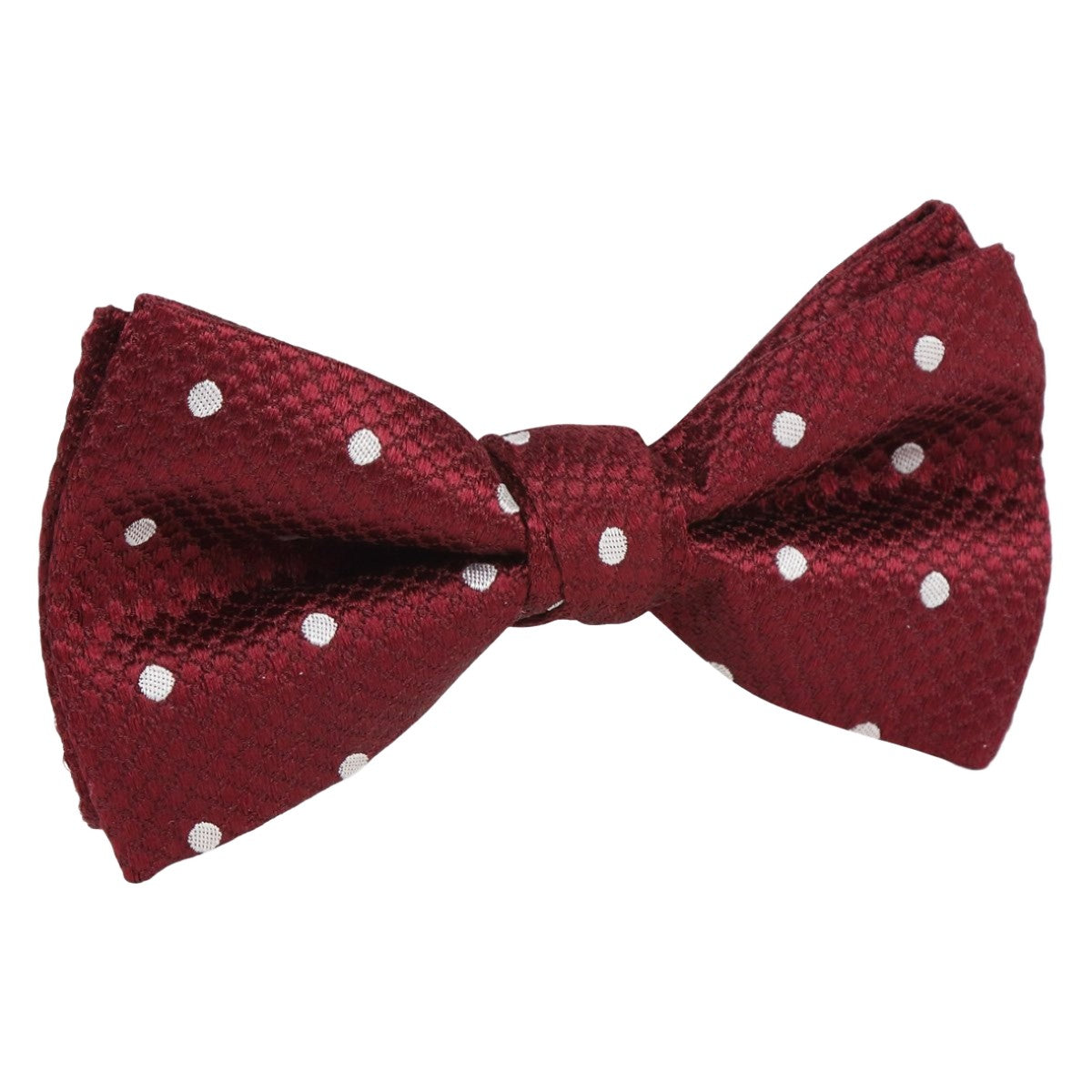 Burgundy/White Silk Polka Dot Square Weave Pre Tied Bow Tie