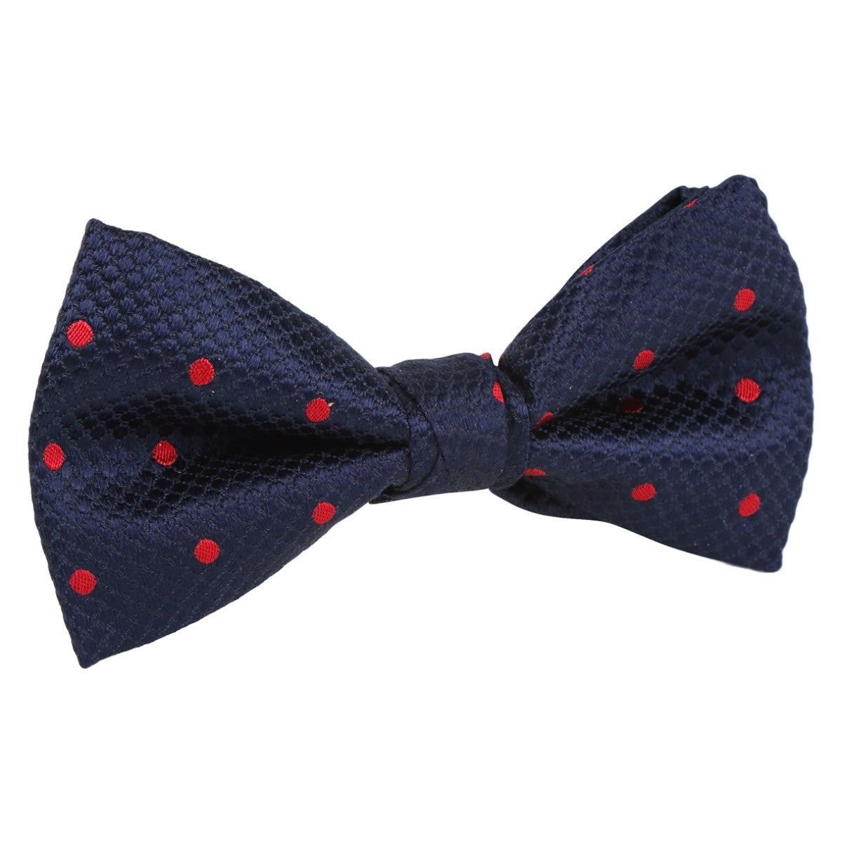 Navy/Red Silk Polka Dot Square Weave Pre Tied Bow Tie