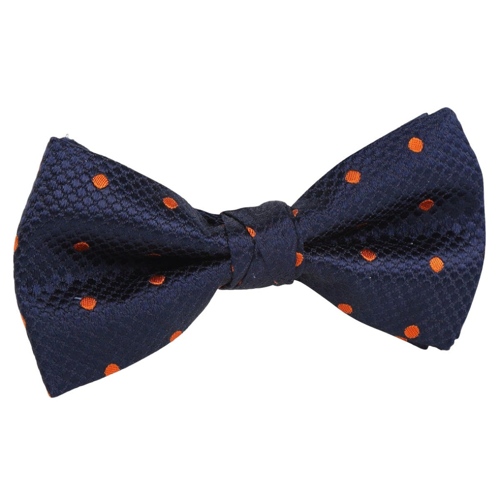 Navy/Orange Silk Polka Dot Square Weave Pre Tied Bow Tie