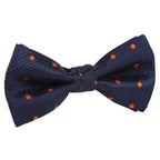 Navy/Orange Silk Polka Dot Square Weave Pre Tied Bow Tie