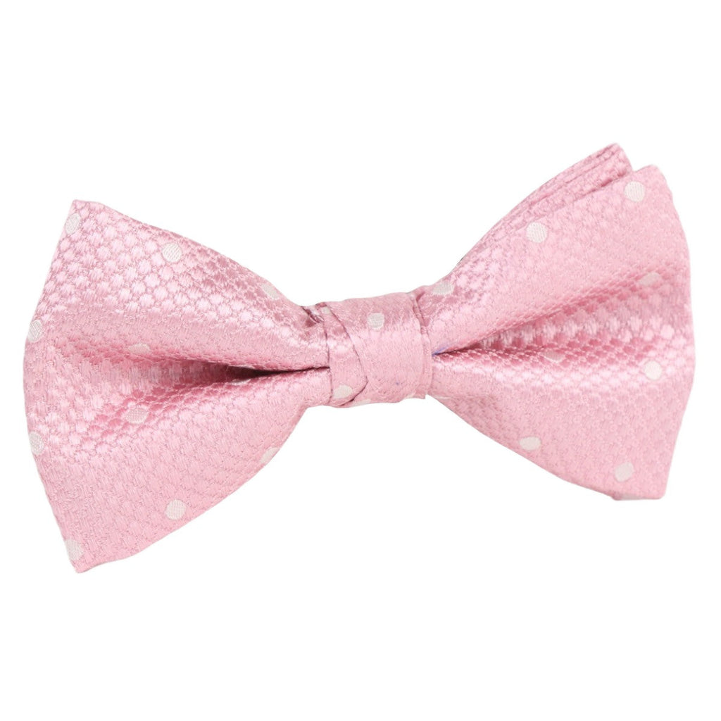 Pink/White Silk Polka Dot Square Weave Pre Tied Bow Tie