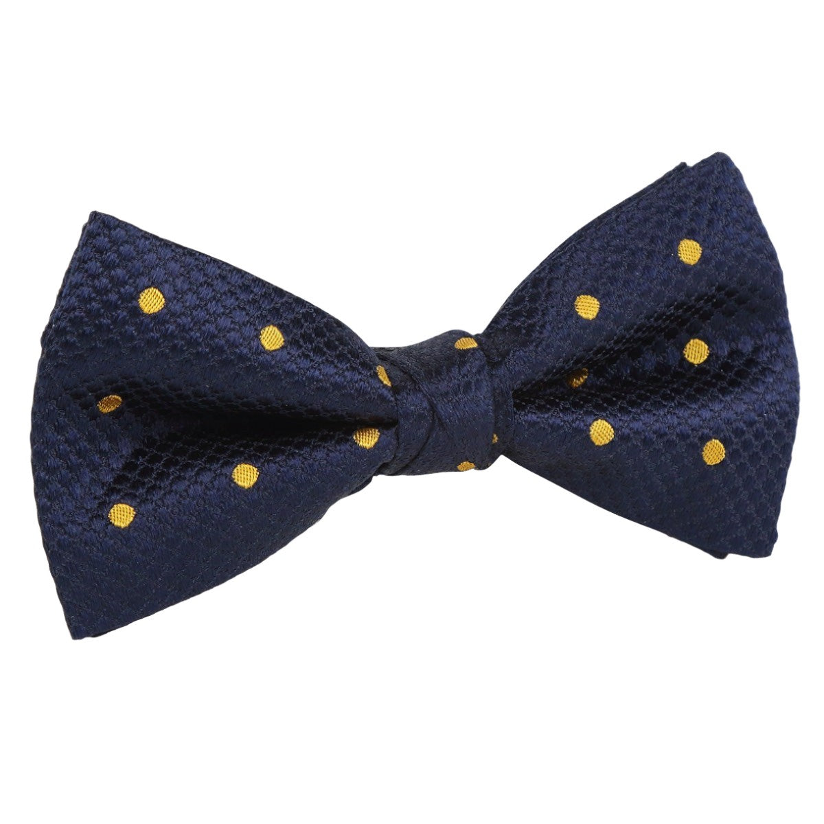 Navy/Gold Silk Polka Dot Square Weave Pre Tied Bow Tie