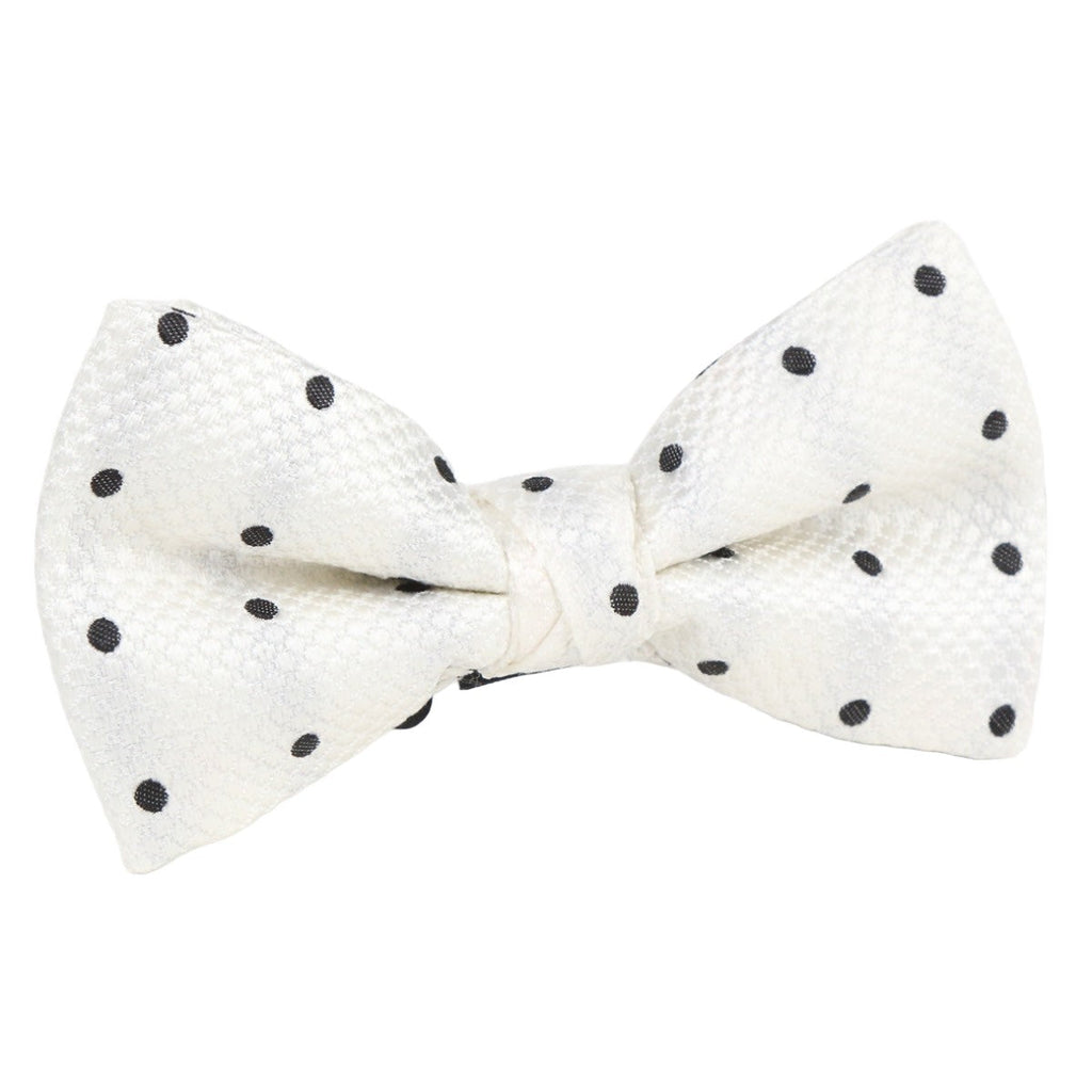 Off White/Black Silk Polka Dot Square Weave Pre Tied Bow Tie