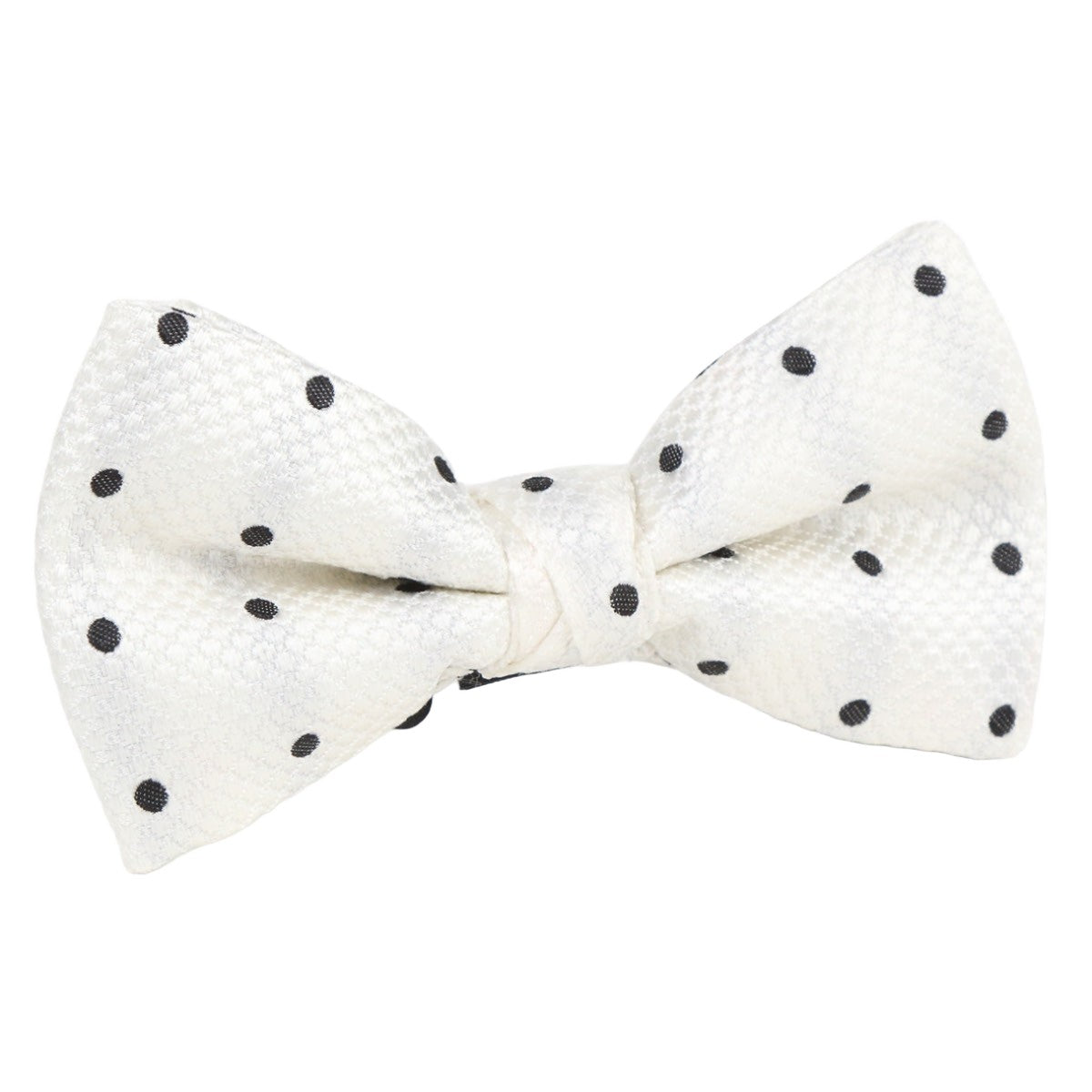 Off White/Black Luxury Silk Polka Dot Single Dimple Bow Tie