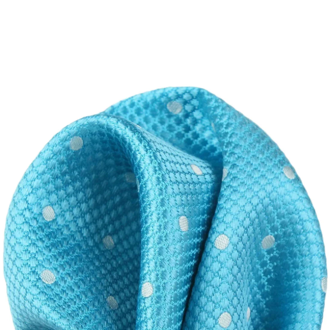 Turquoise/White Pure Silk Polka Dot Square Weave Pocket Square