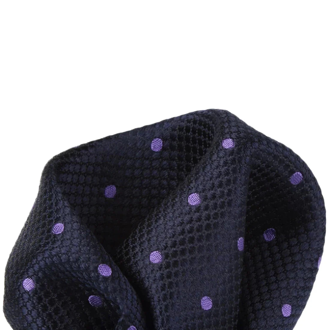 Navy/Purple Pure Silk Polka Dot Square Weave Pocket Square