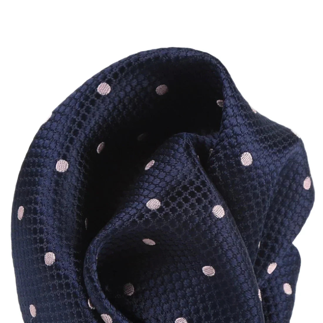 Navy/Pink Pure Silk Polka Dot Square Weave Pocket Square