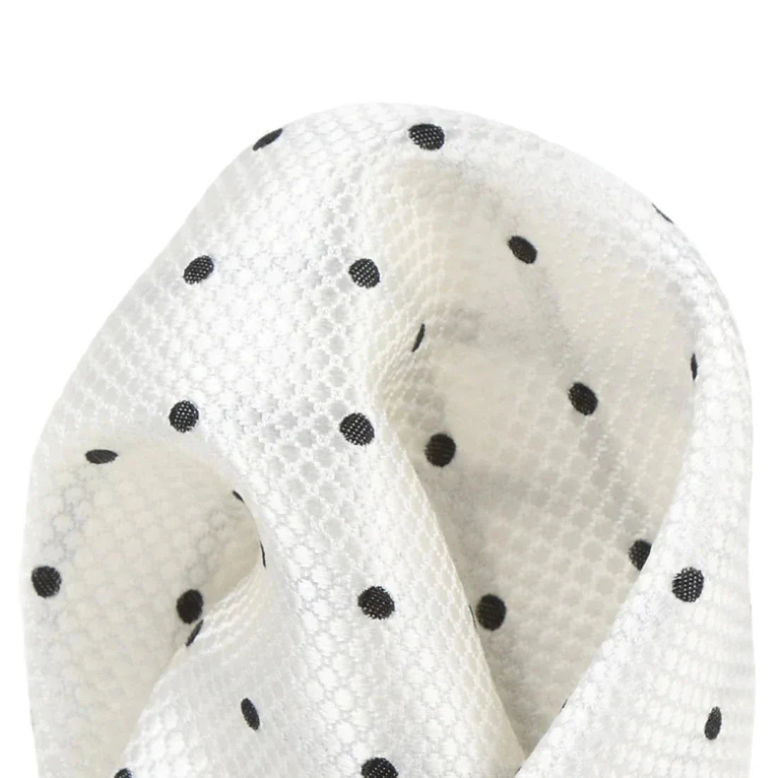 Off White/Black Pure Silk Polka Dot Square Weave Pocket Square