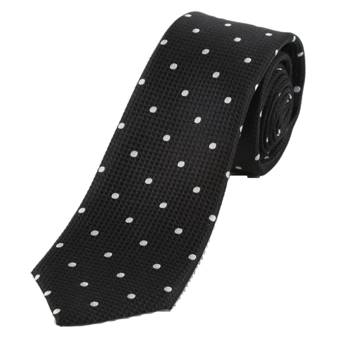 Black/White Pure Silk Polka Dot Square Weave Neck Tie