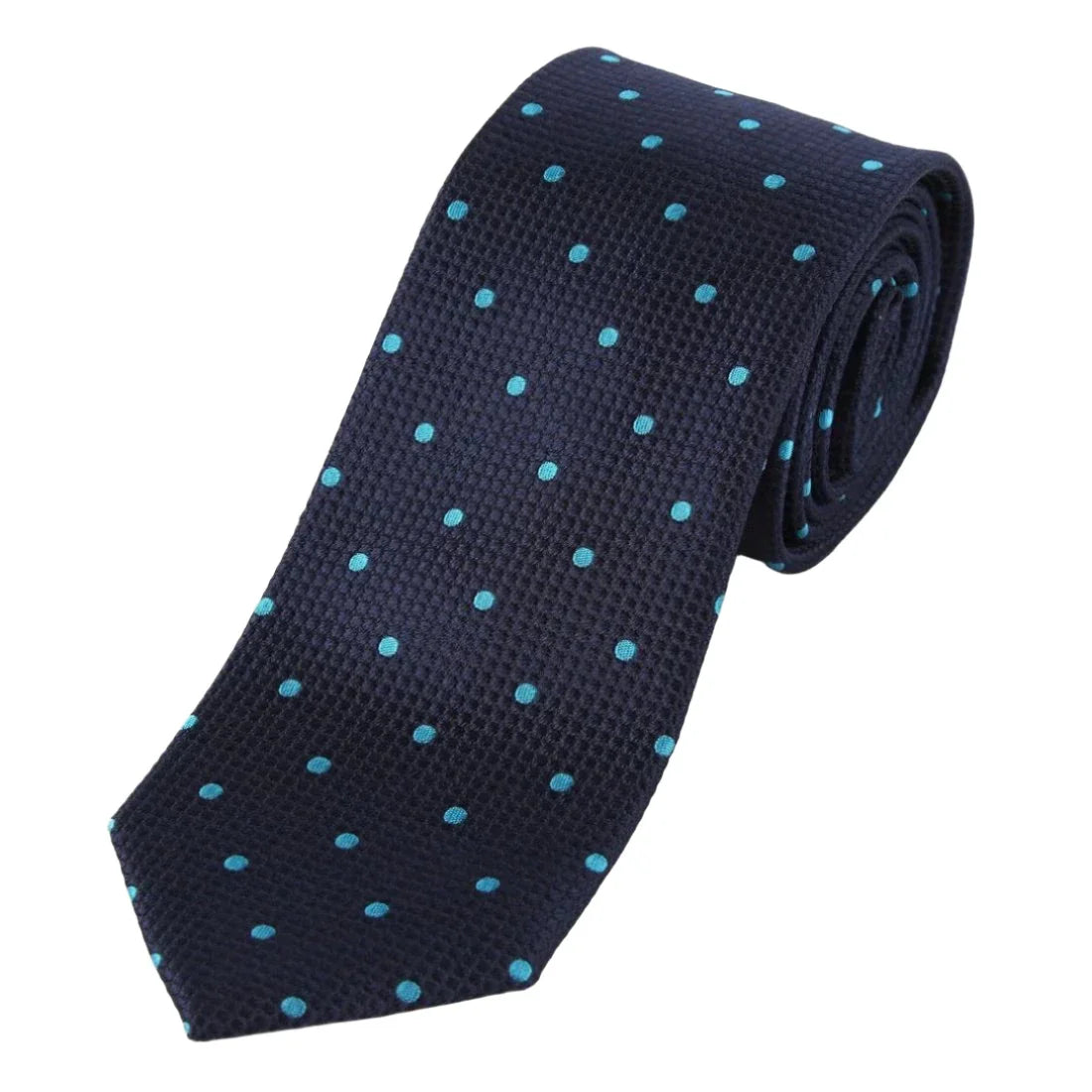 Navy/Turquoise Pure Silk Polka Dot Square Weave Neck Tie