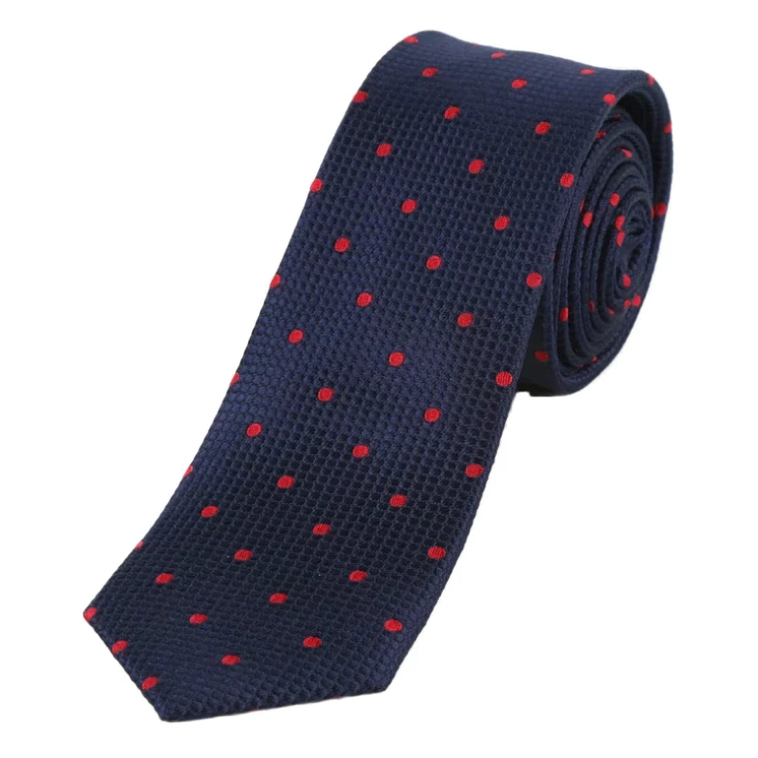 Navy/Red Pure Silk Polka Dot Square Weave Neck Tie