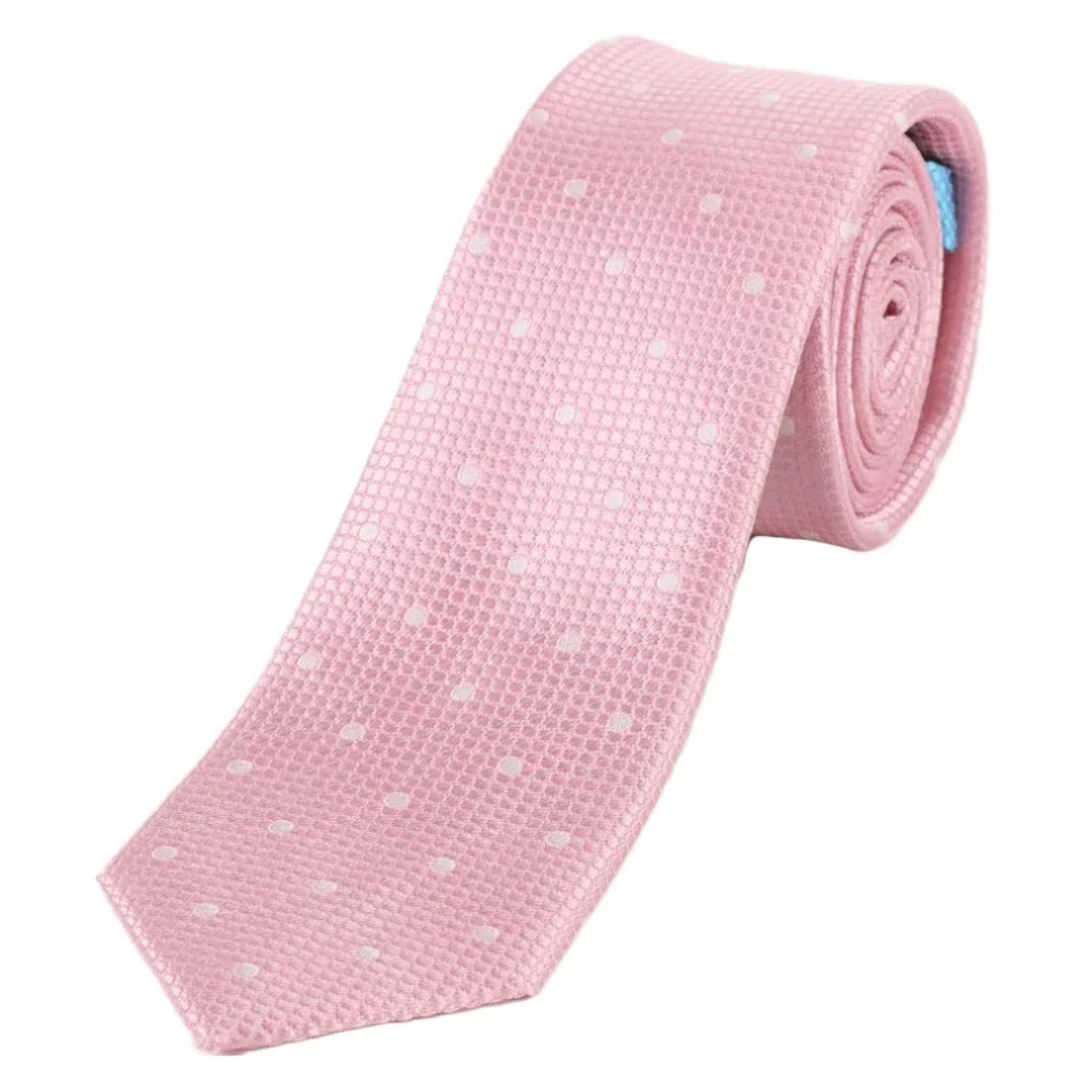Pink/White Pure Silk Polka Dot Square Weave Neck Tie
