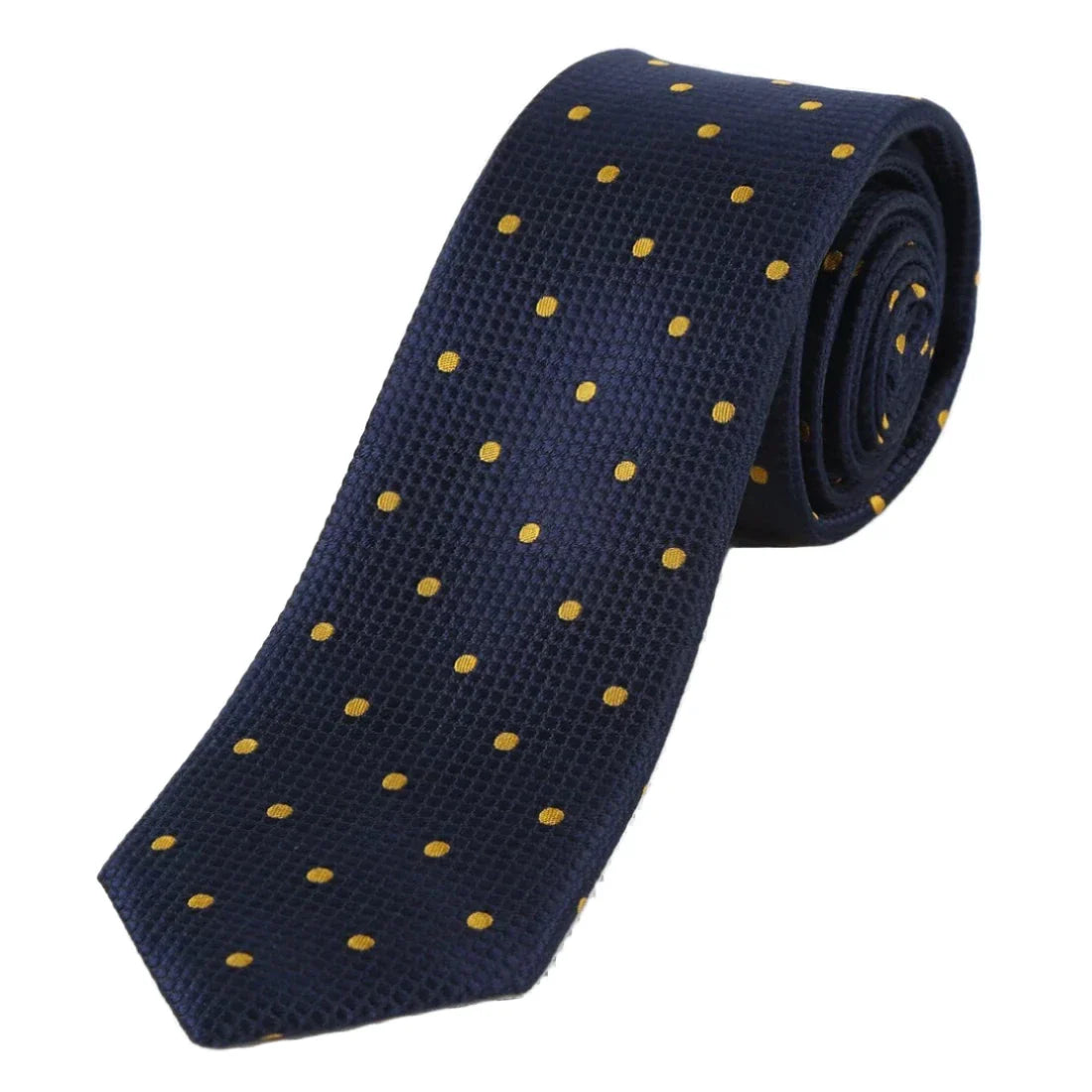 Navy/Gold Pure Silk Polka Dot Square Weave Neck Tie