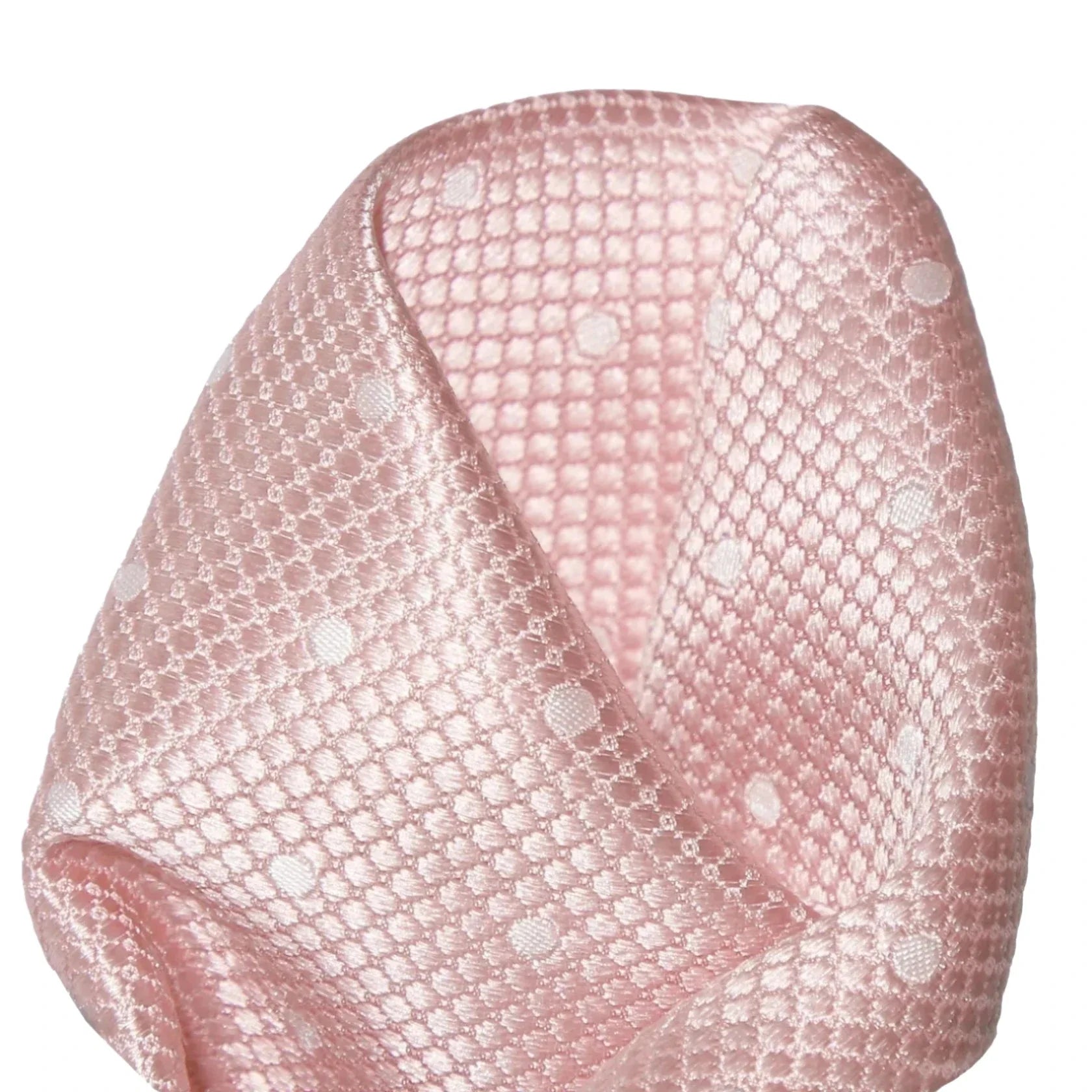 Soft Pink/White Pure Silk Polka Dot Square Weave Pocket Square