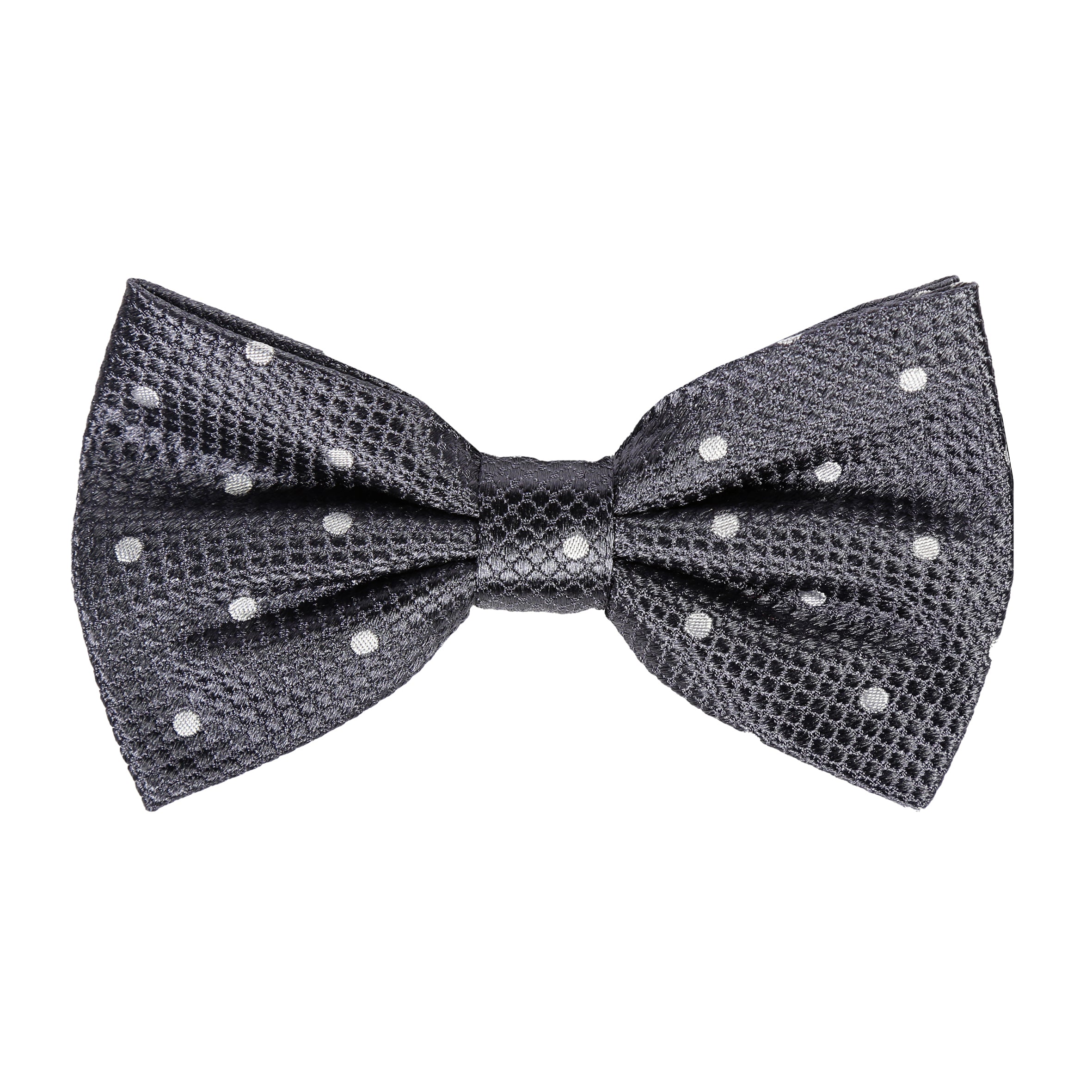 Charcoal/White Polka Dot Square Weave Pre Tied Bow Tie