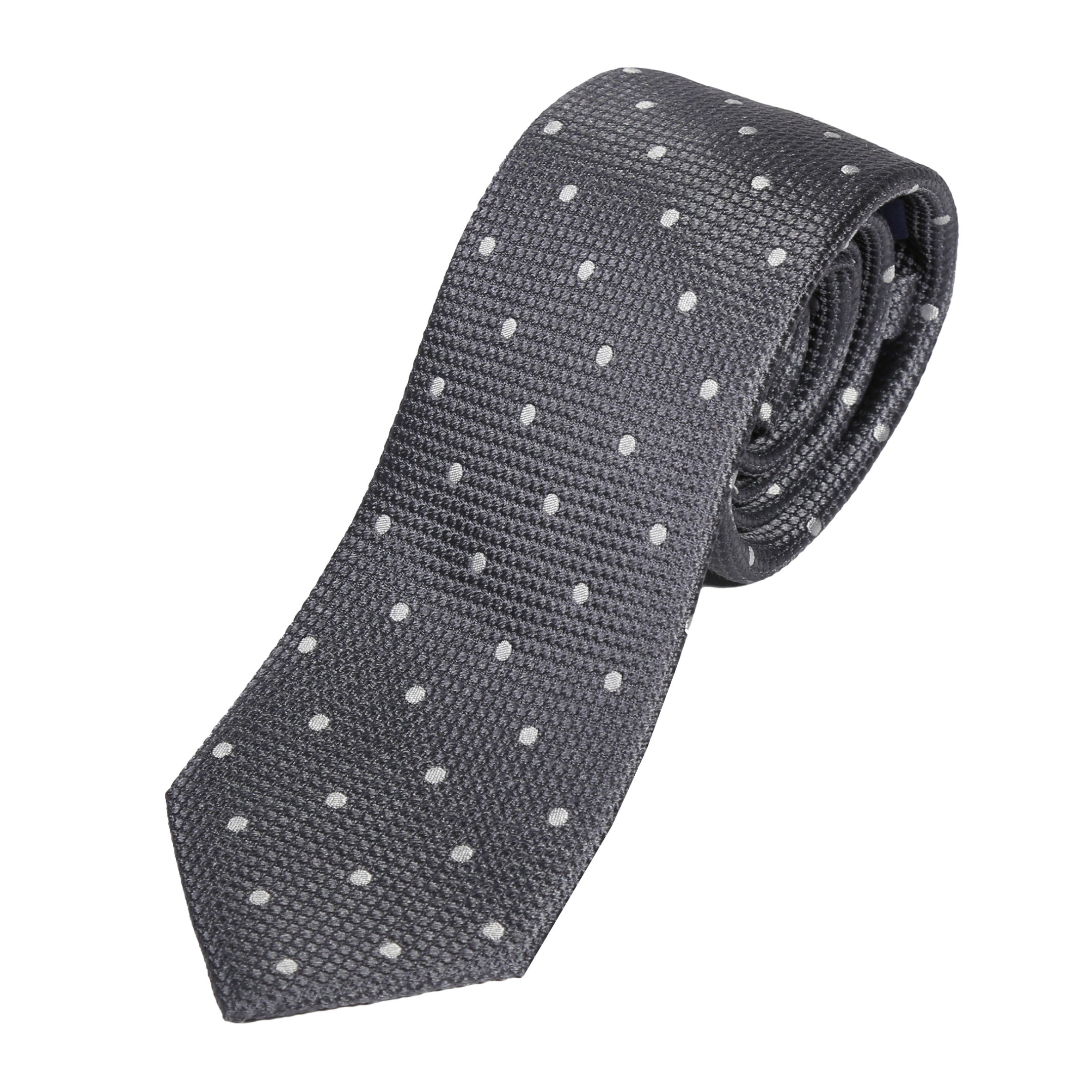 Charcoal/White Pure Silk Polka Dot Square Weave Neck Tie