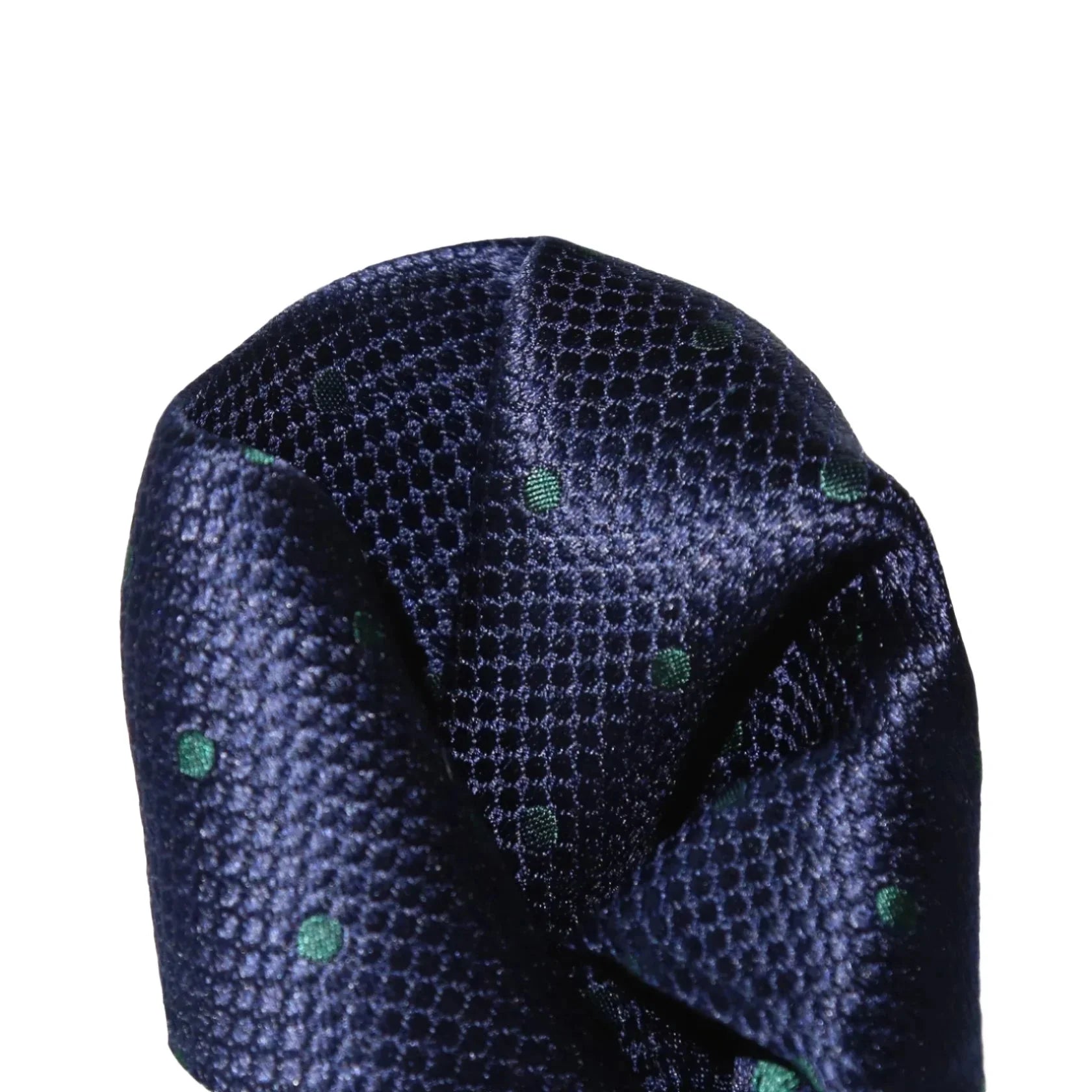 Navy/Dark Green Pure Silk Polka Dot Square Weave Pocket Square