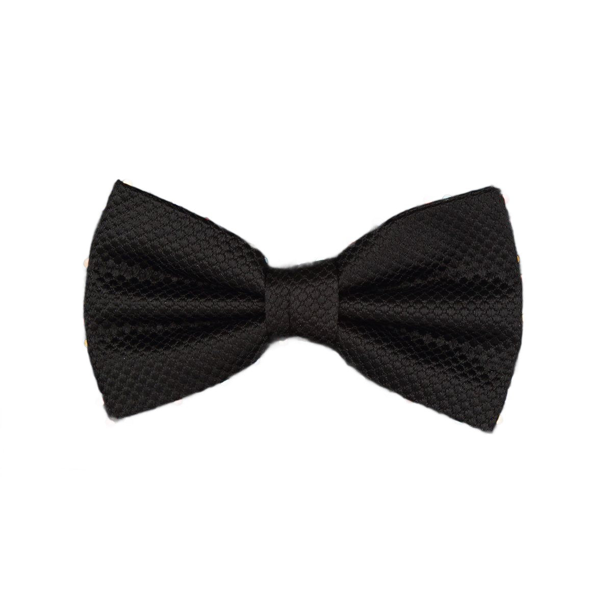 Black Pure Silk Textured Square Weave Bow Tie