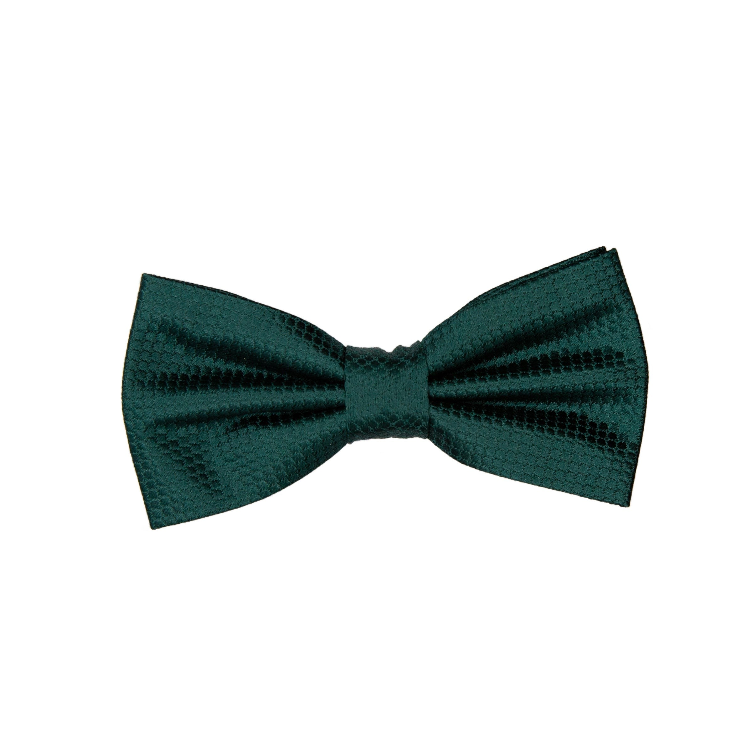 Dark Green Pure Silk Textured Square Weave Bow Tie