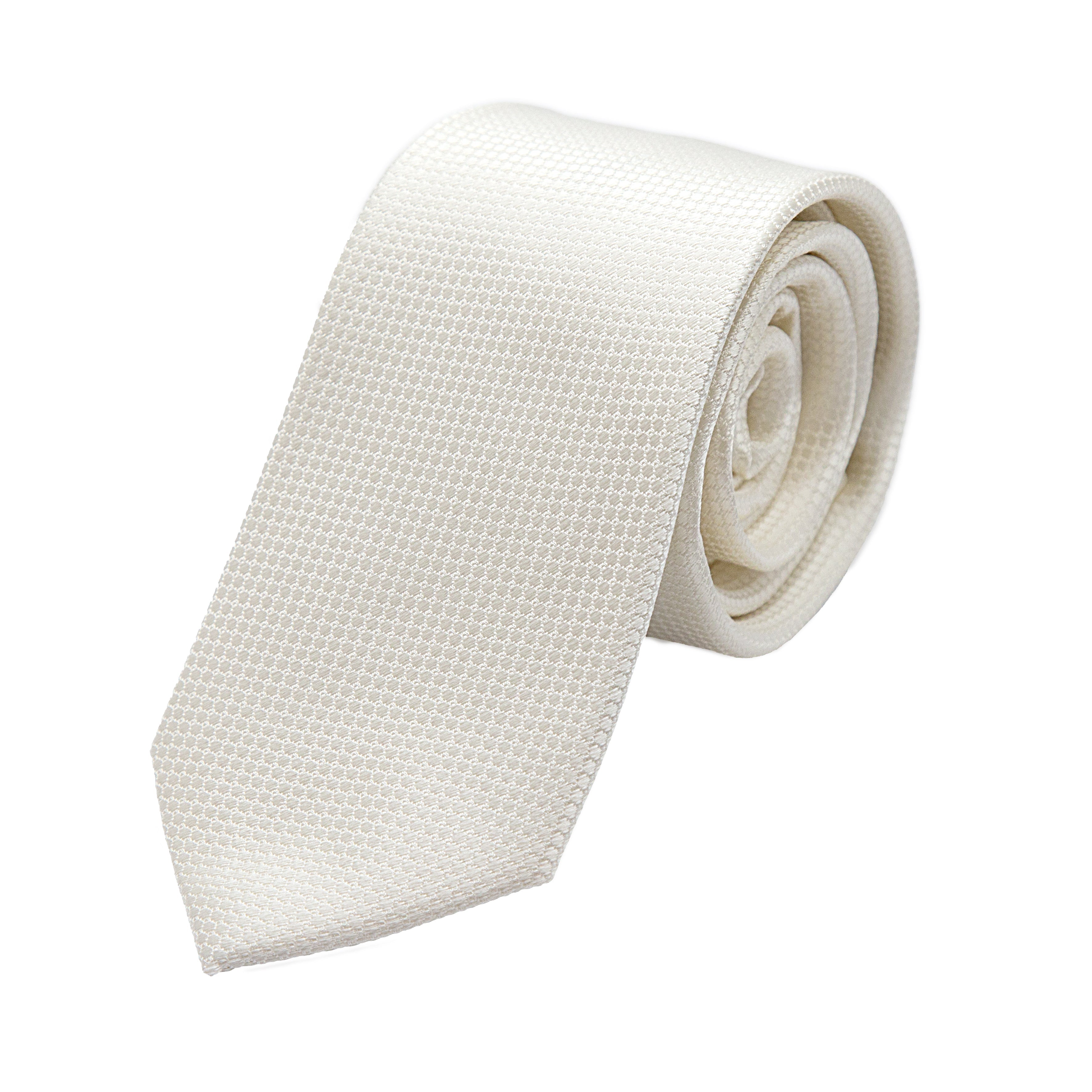 Cream/Off White Pure Silk Textured Square Weave Neck Tie