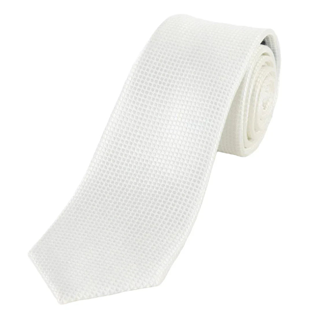 White Pure Silk Textured Square Weave Neck Tie