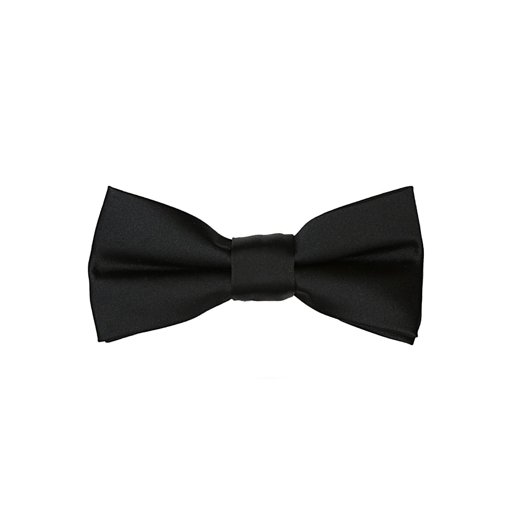 Black Pure Silk Solid Satin Weave Skinny Bow Tie