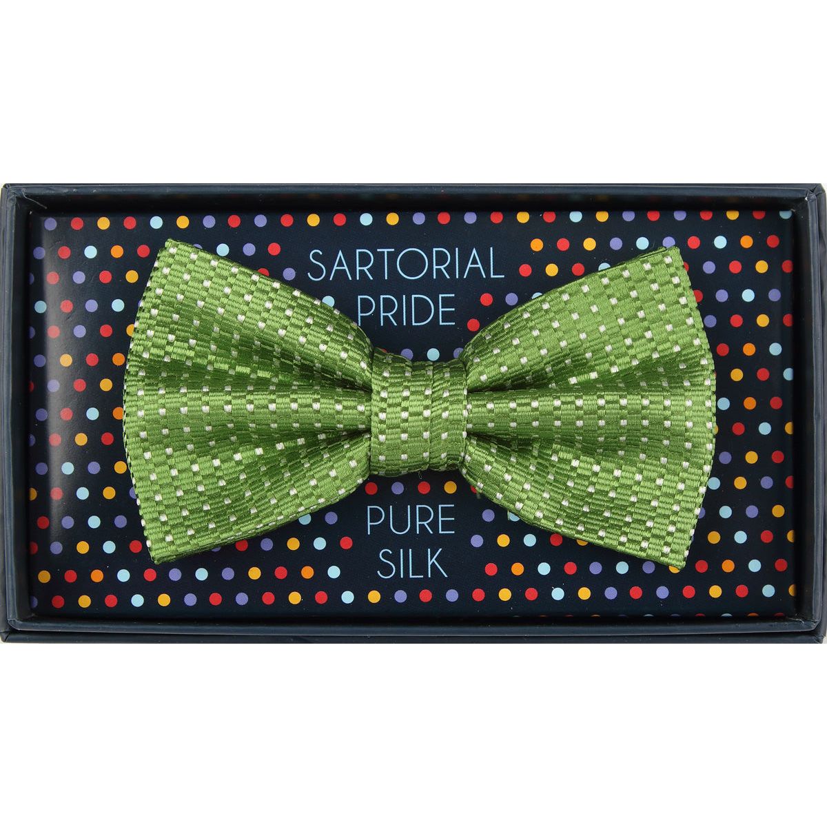 Green Pure Silk Spotted Textured Weave Bow Tie
