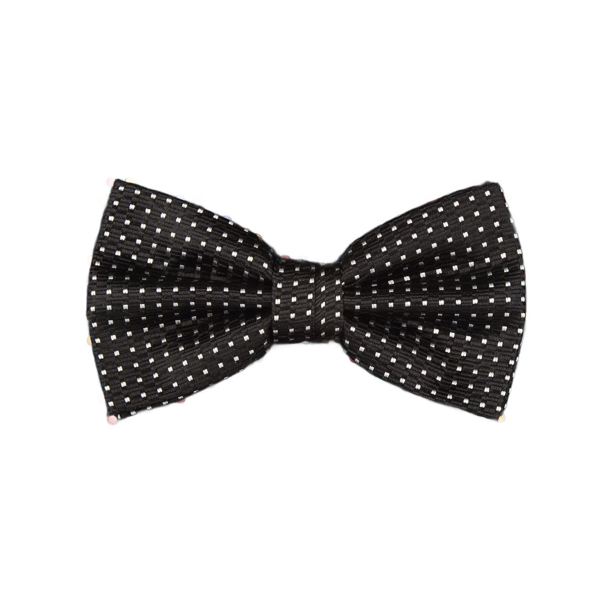 Black Pure Silk Spotted Textured Weave Bow Tie