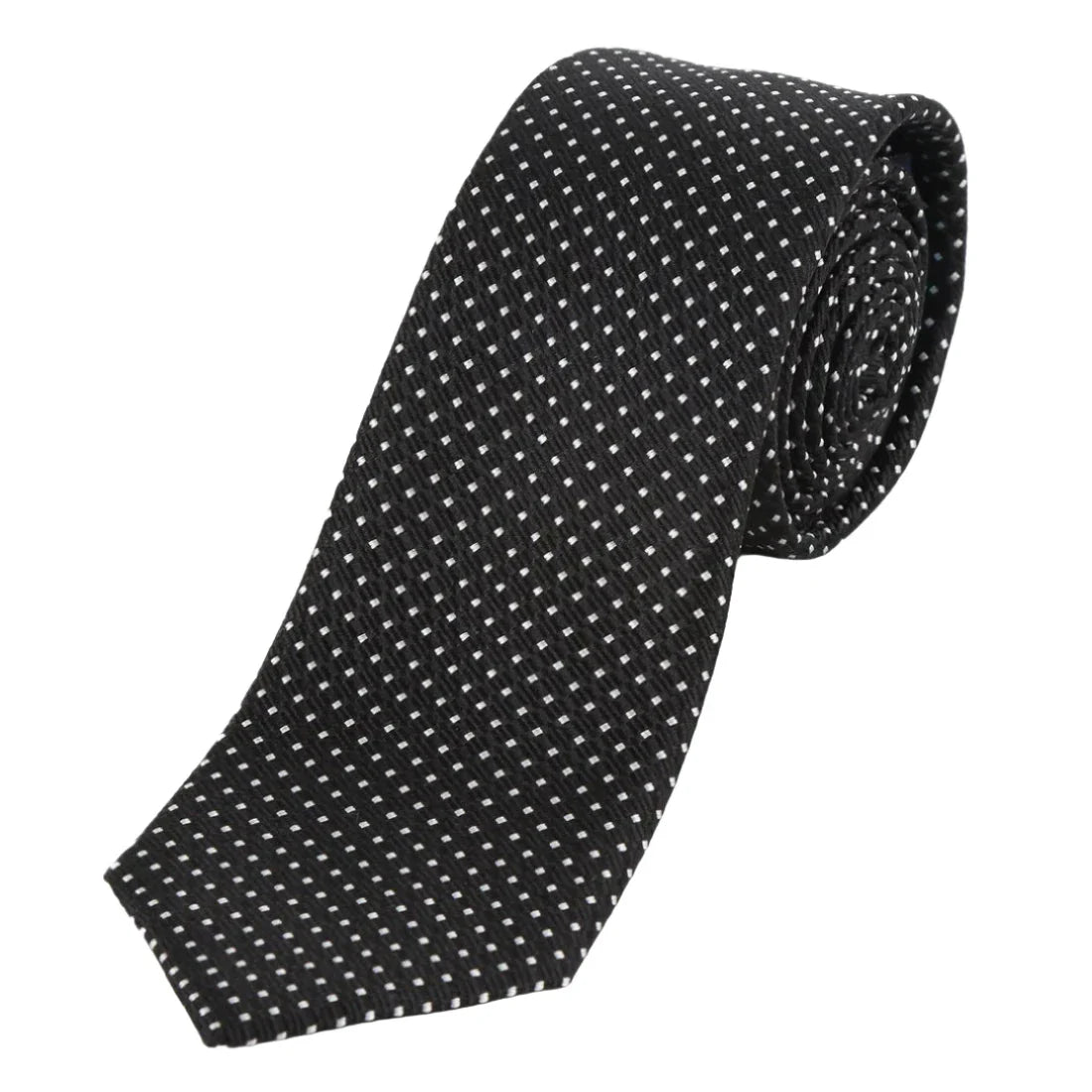 Black Pure Silk Spotted Textured Weave Neck Tie