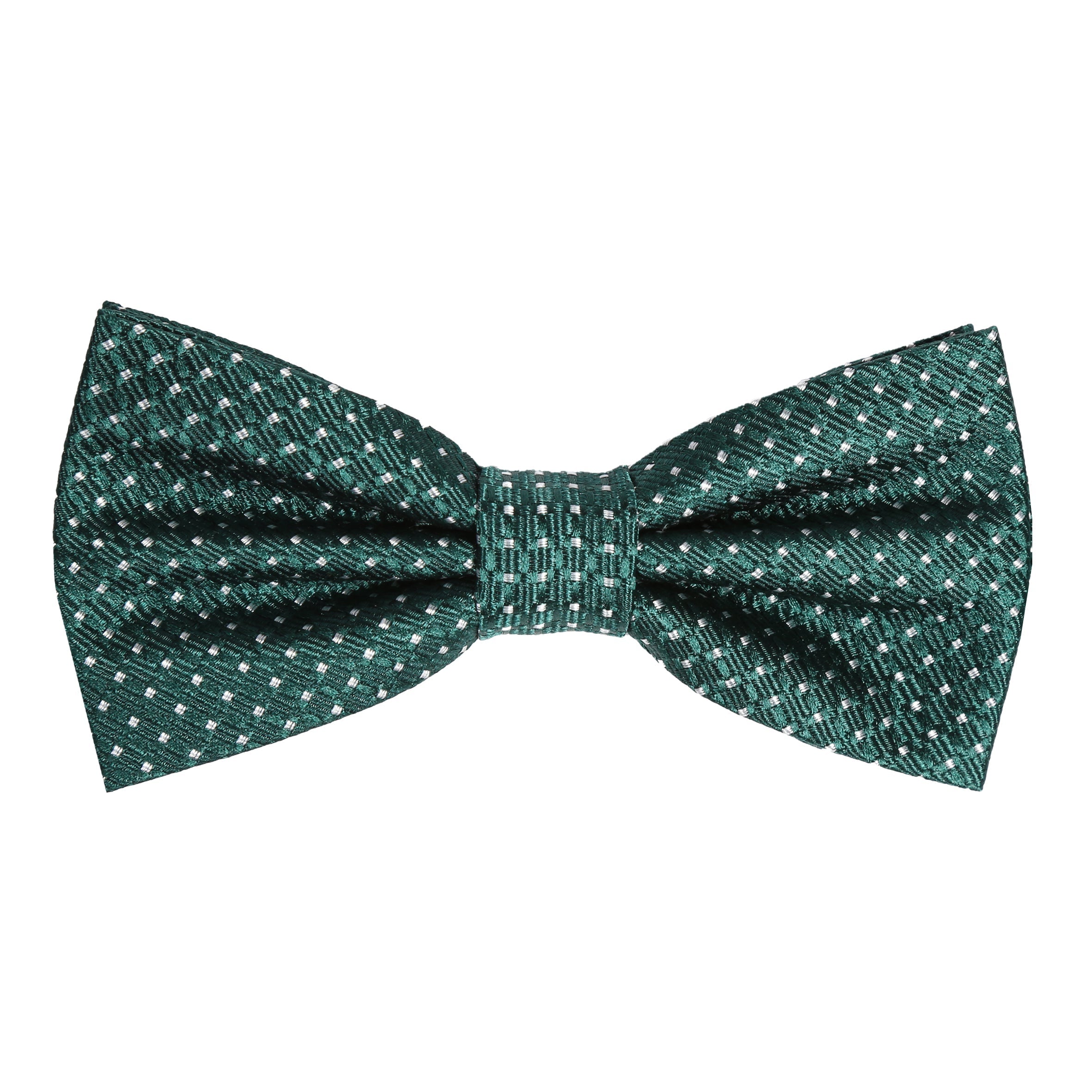 Dark Green Pure Silk Spotted Textured Weave Bow Tie