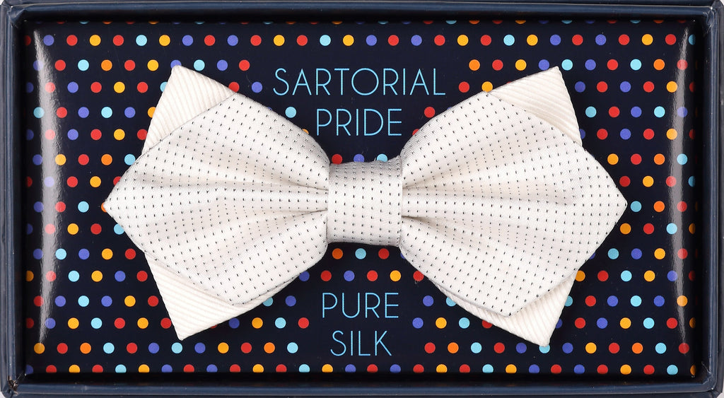 Off White Luxury Pure Silk Combo PinPoint Satin/Twill Weave Bow Tie