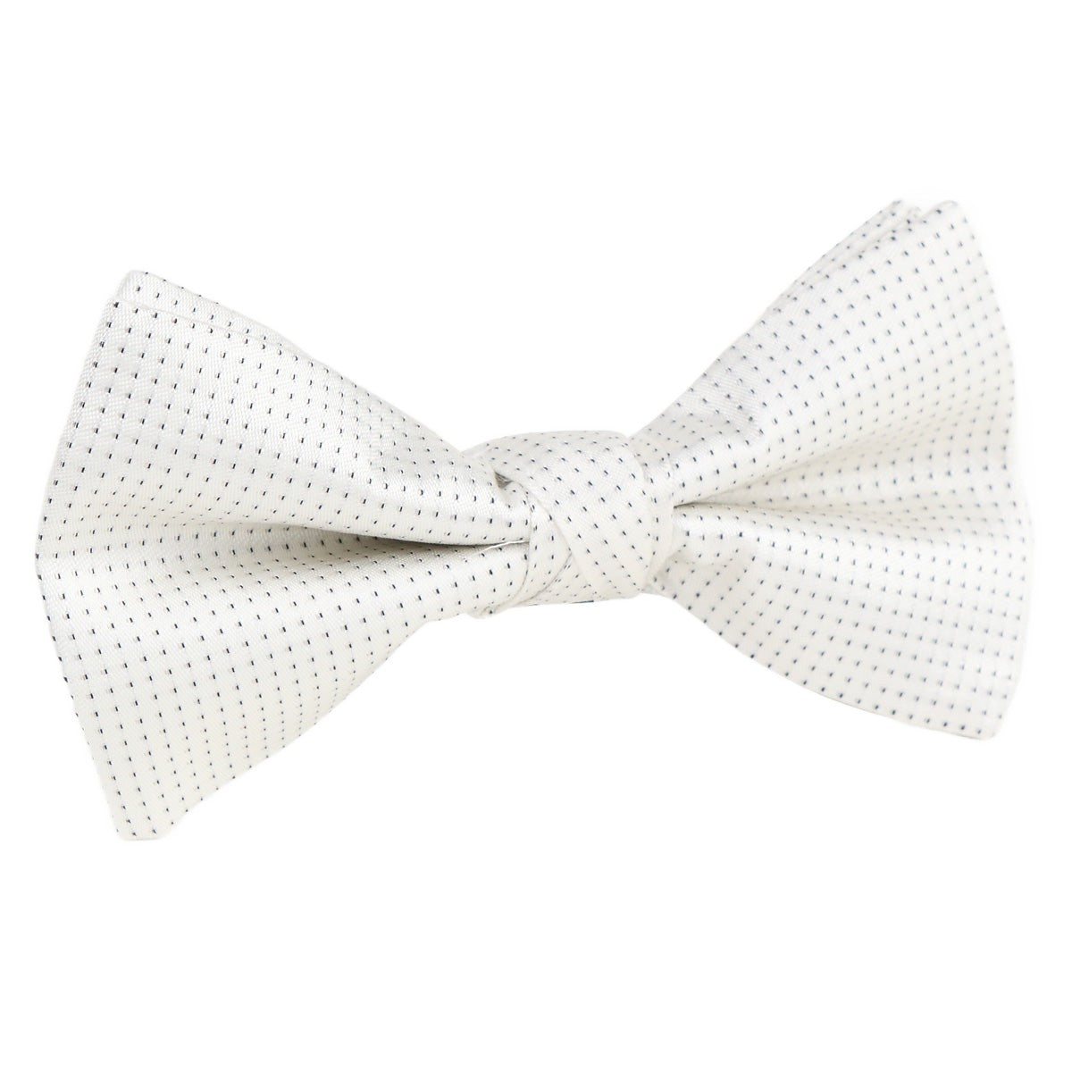 Off White/Black Luxury Pinpoint Satin Weave Pure Silk Single Dimple Bow Tie