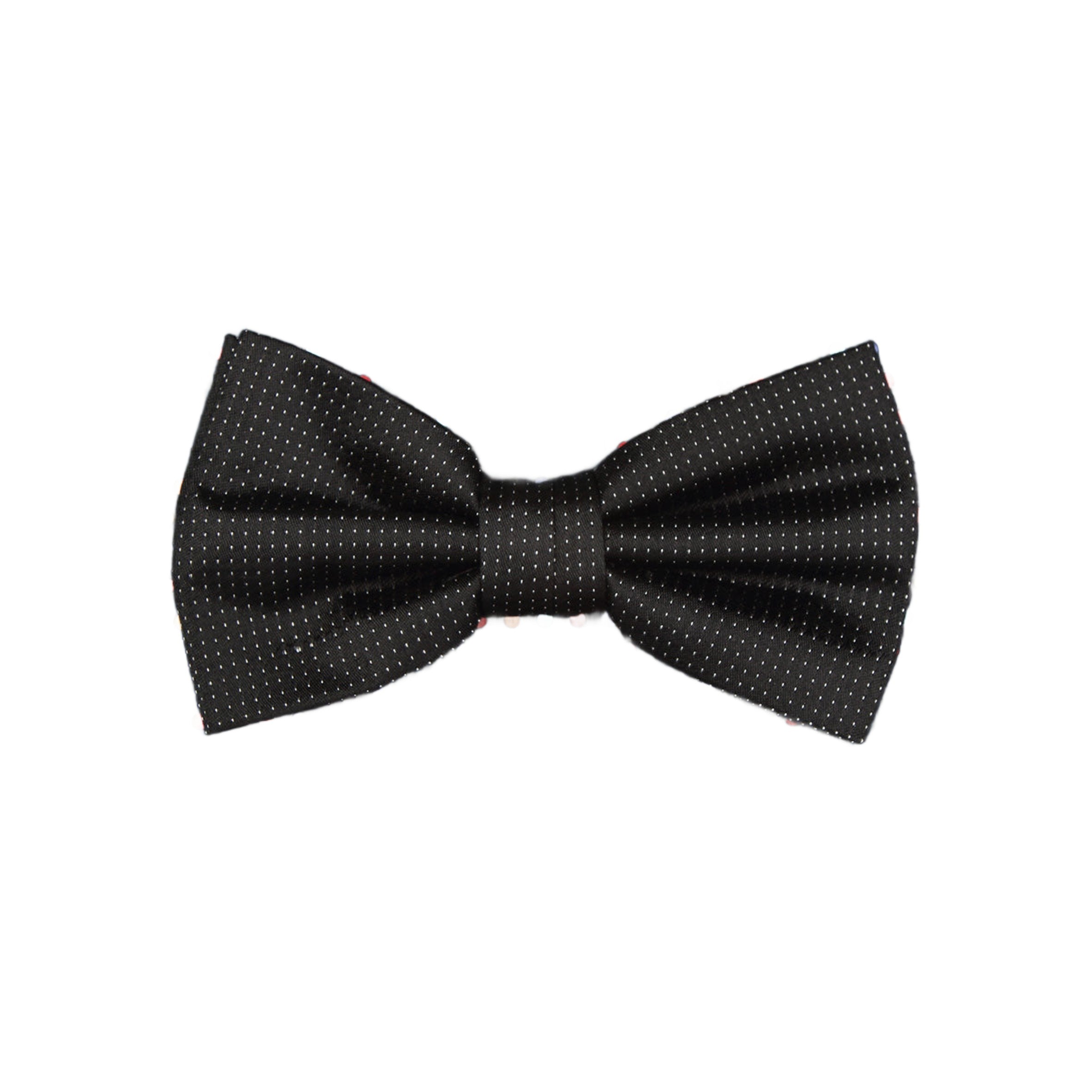 Black Pure Silk Micro Spotted Satin Weave Bow Tie