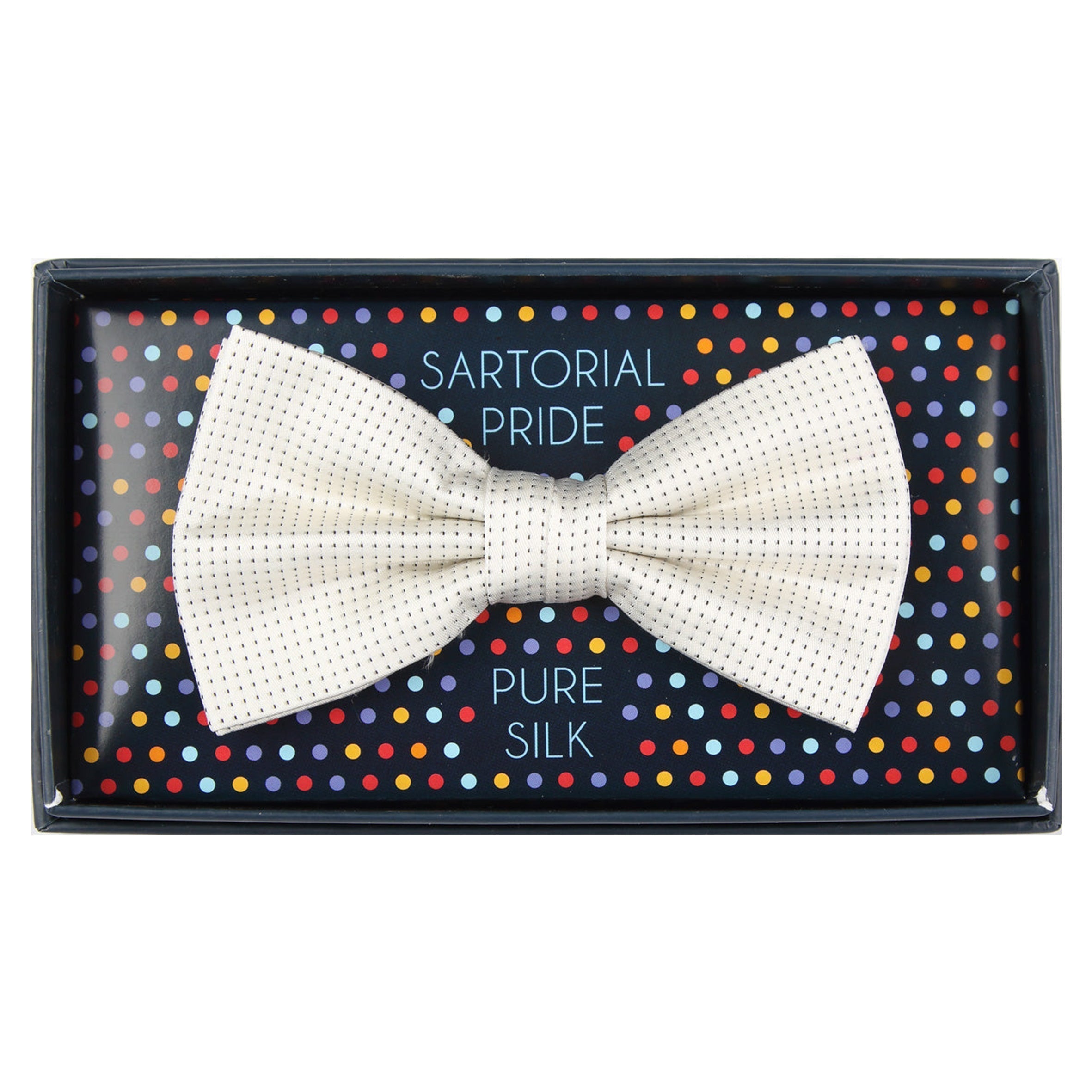 Off White Pure Silk Micro Spotted Satin Weave Bow Tie
