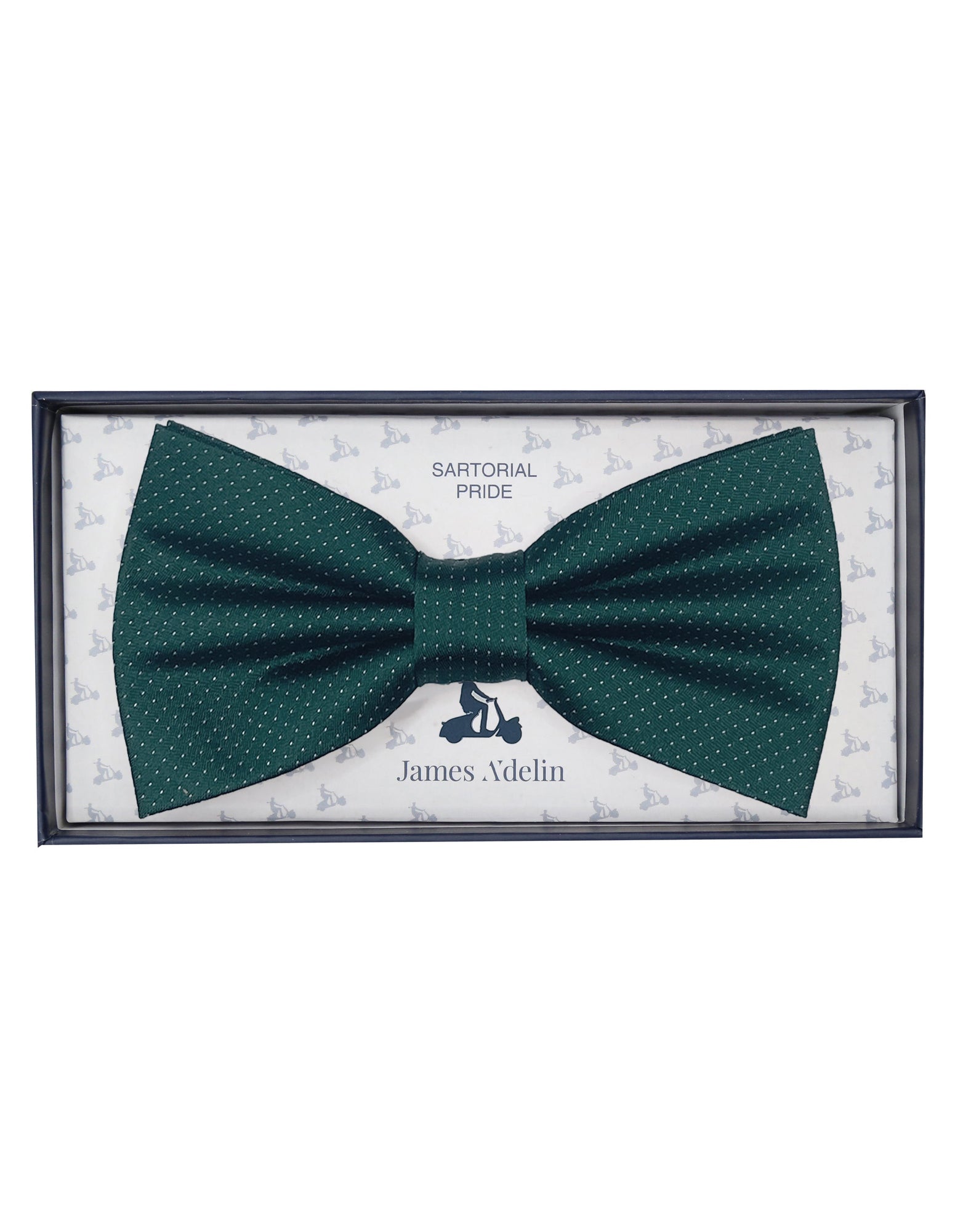 Dark Green Pure Silk Micro Spotted Satin Weave Bow Tie