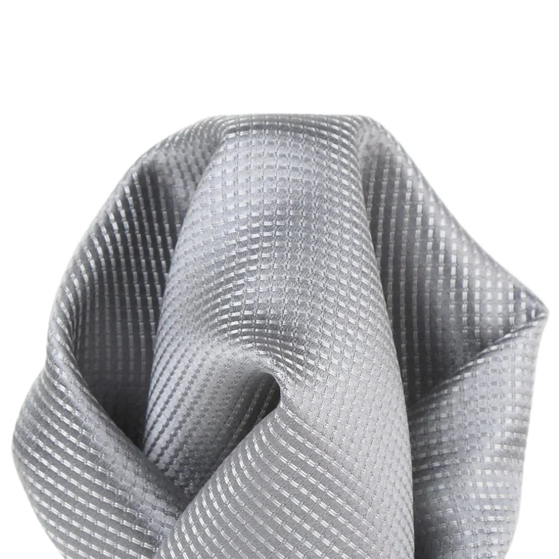 Silver Pure Silk Micro Spotted Satin Weave Pocket Square