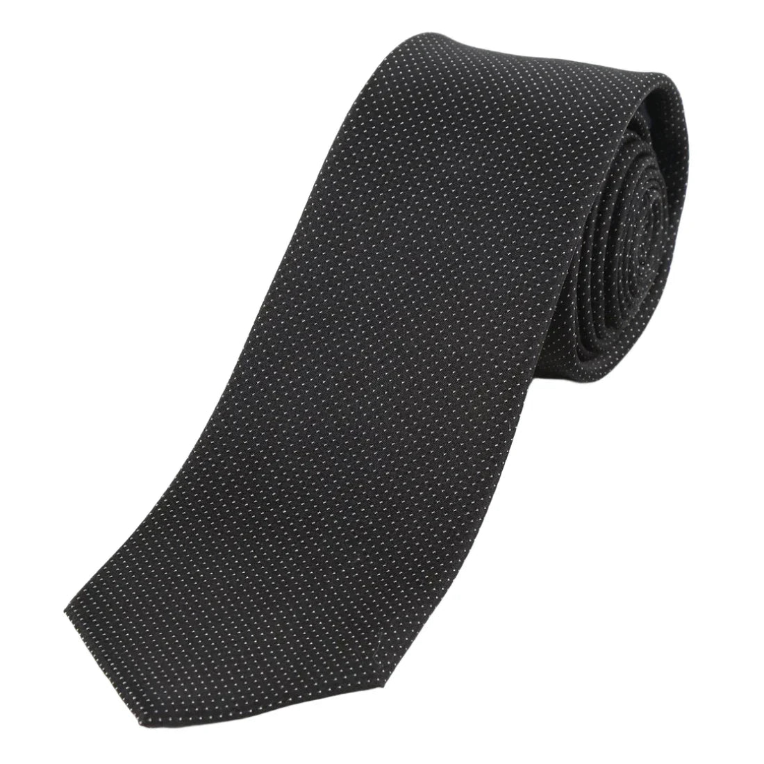 Black Pure Silk Micro Spotted Satin Weave Silk Tie