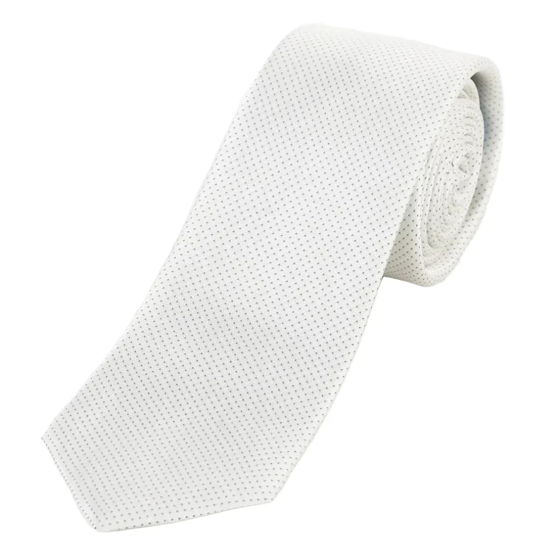 Off White Pure Silk Micro Spotted Satin Weave Silk Tie